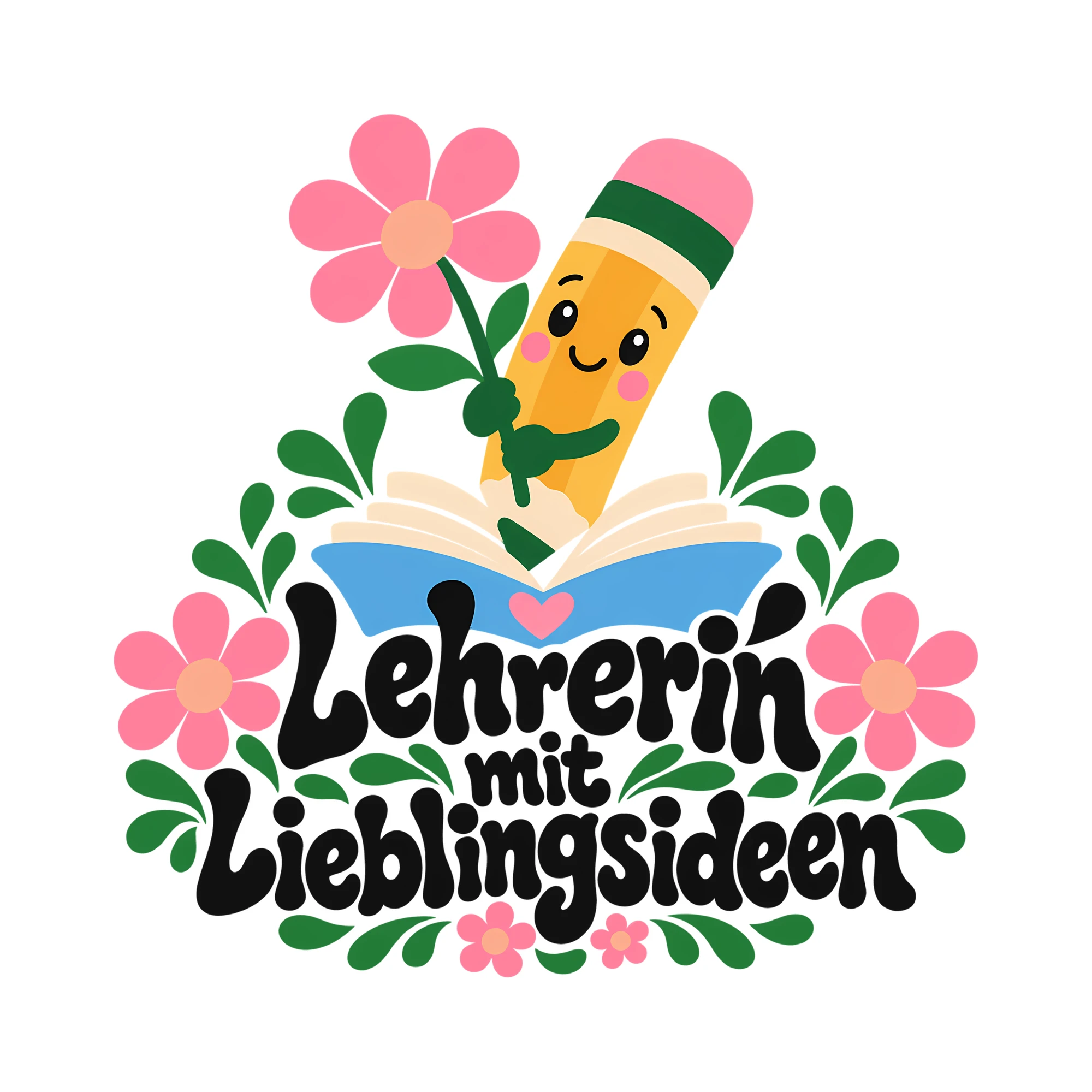Bügelbild Lehrerin mit Lieblingsideen als Grafik auf weißem Hintergrund (BB011667)
