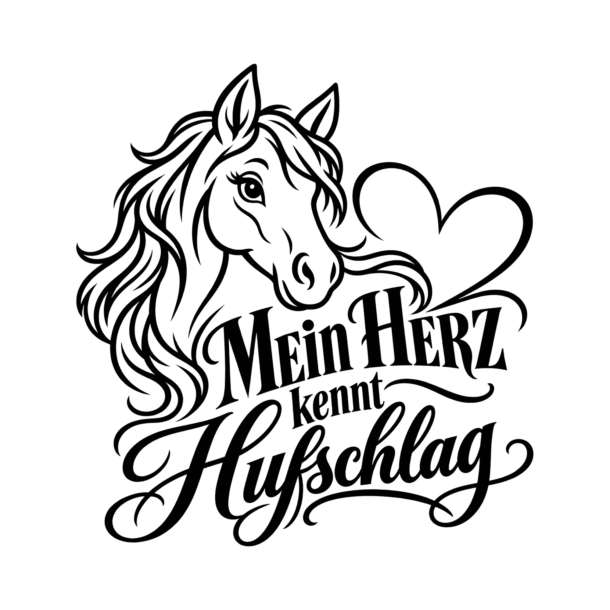 Bügelbild Mein Herz kennt Hufschlag als Grafik auf weißem Hintergrund (BB013531)