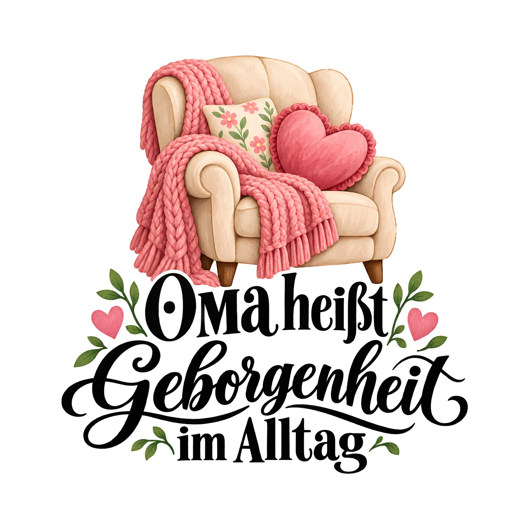 Bügelbild OMA heißt Geborgenheit im Alltag als Grafik auf weißem Hintergrund (BB012498)