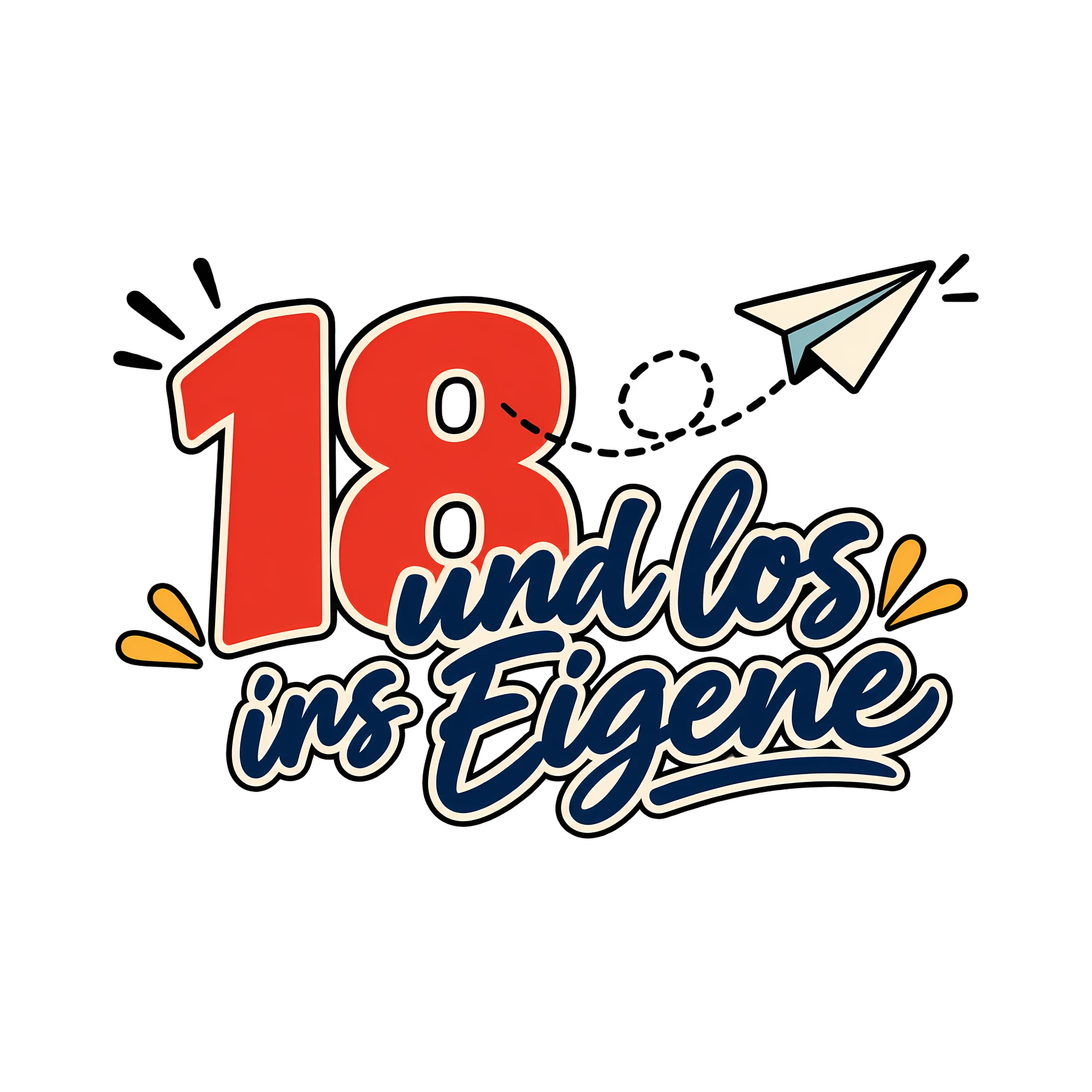 Bügelbild 18 und los ins Eigene als Grafik auf weißem Hintergrund (BB012585)