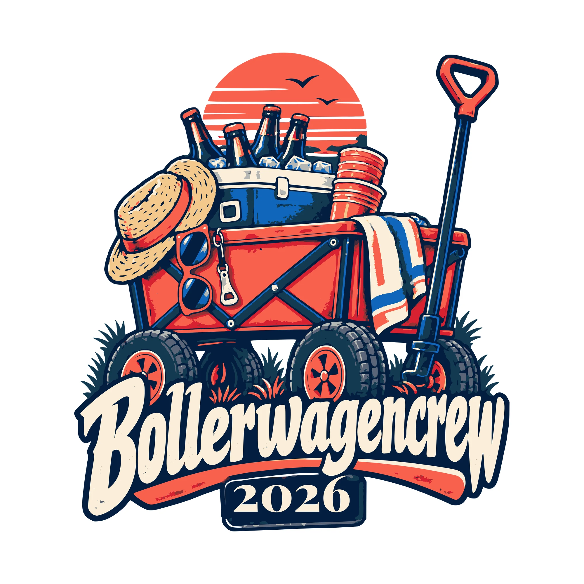 Bügelbild Bollerwagencrew mit Jahr als Grafik auf weißem Hintergrund (BB011157)