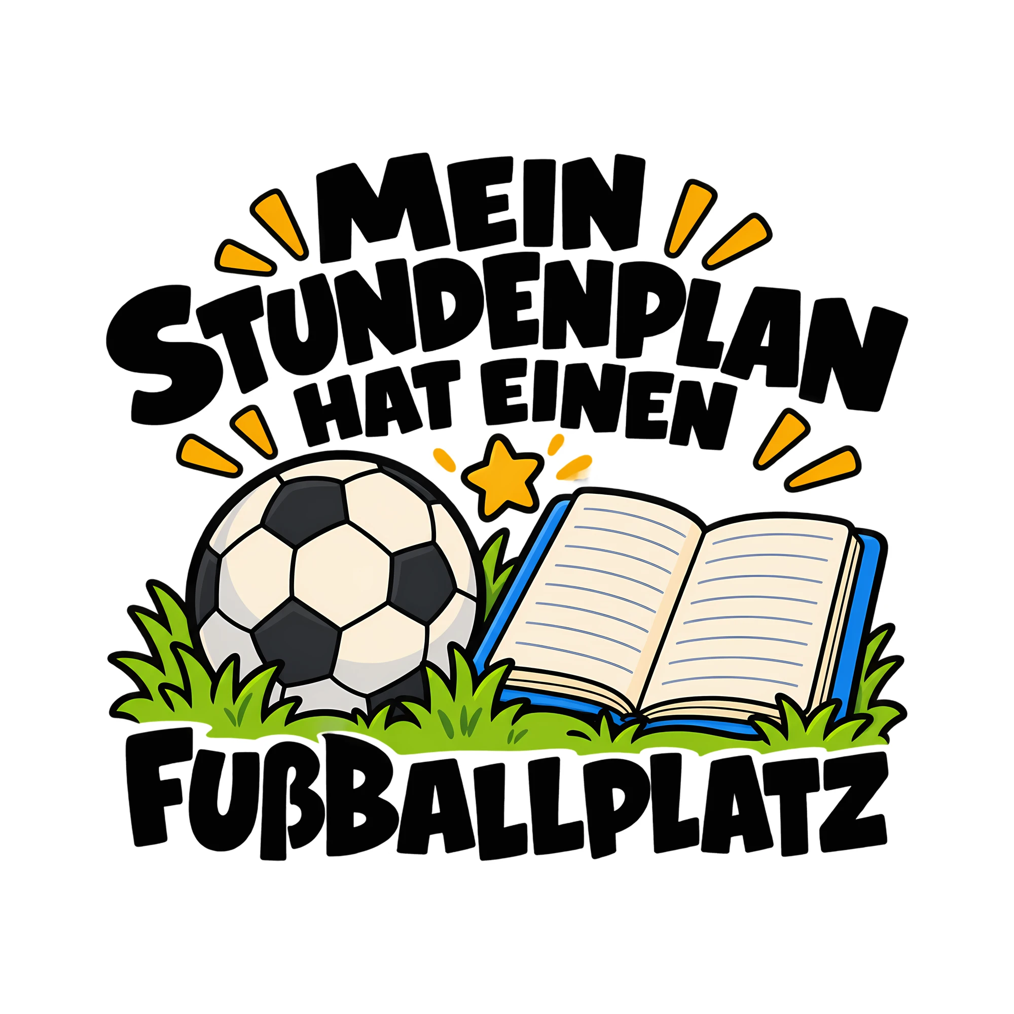 Bügelbild MEIN STUNDENPLAN HAT EINEN FUßBALLPLATZ als Grafik auf weißem Hintergrund (BB013797)