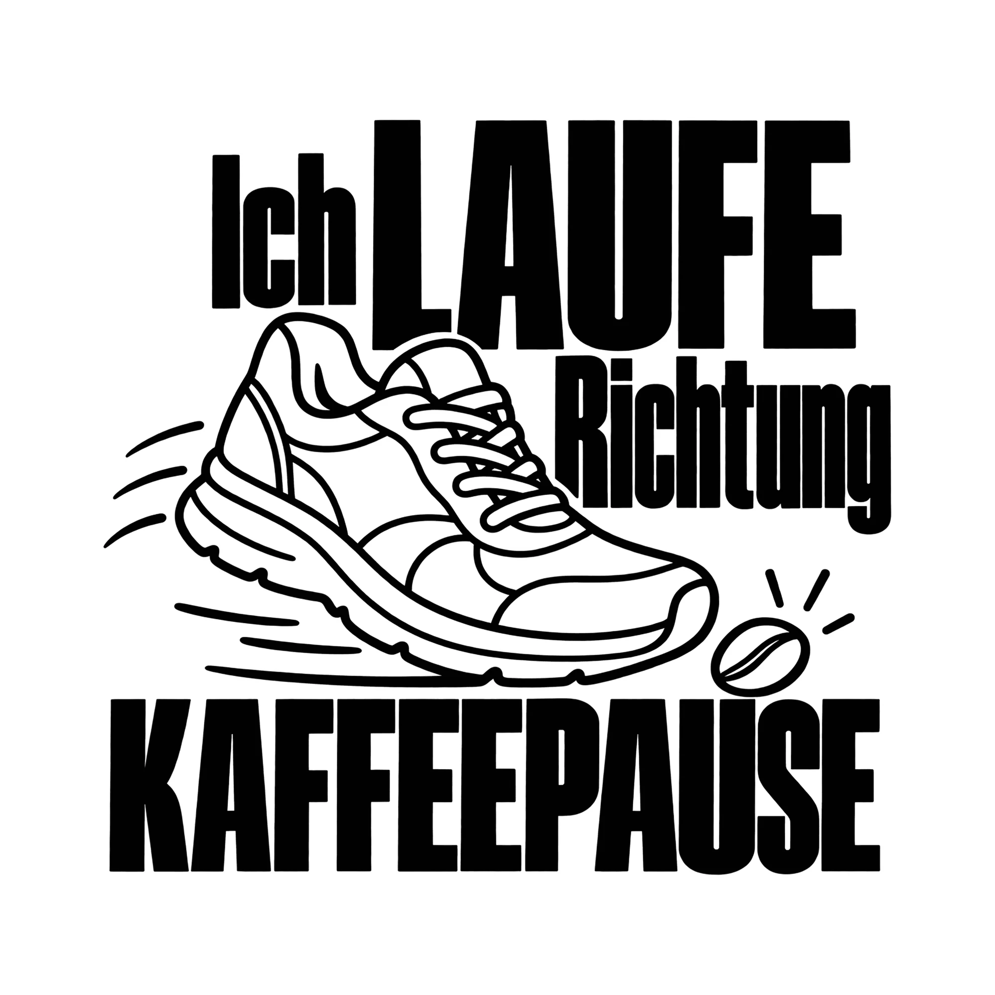 Bügelbild Ich laufe Richtung Kaffeepause als Grafik auf weißem Hintergrund (BB012213)