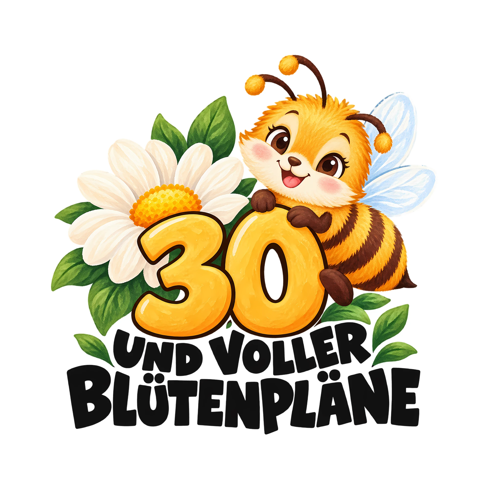 Bügelbild 30 UND VOLLER BLÜTENPLÄNE als Grafik auf weißem Hintergrund (BB012579)