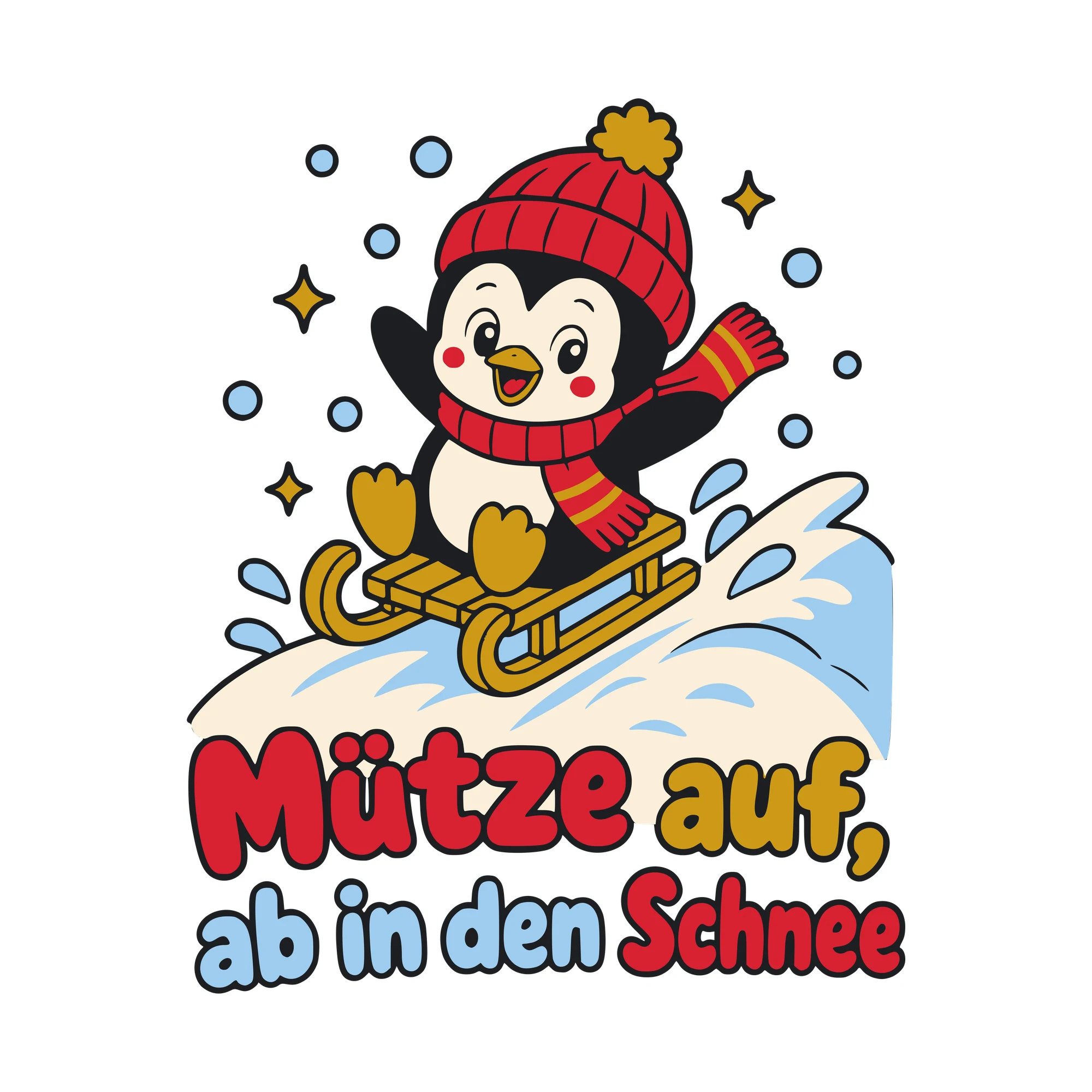 Bügelbild Mütze auf, ab in den Schnee als Grafik auf weißem Hintergrund (BB010493)