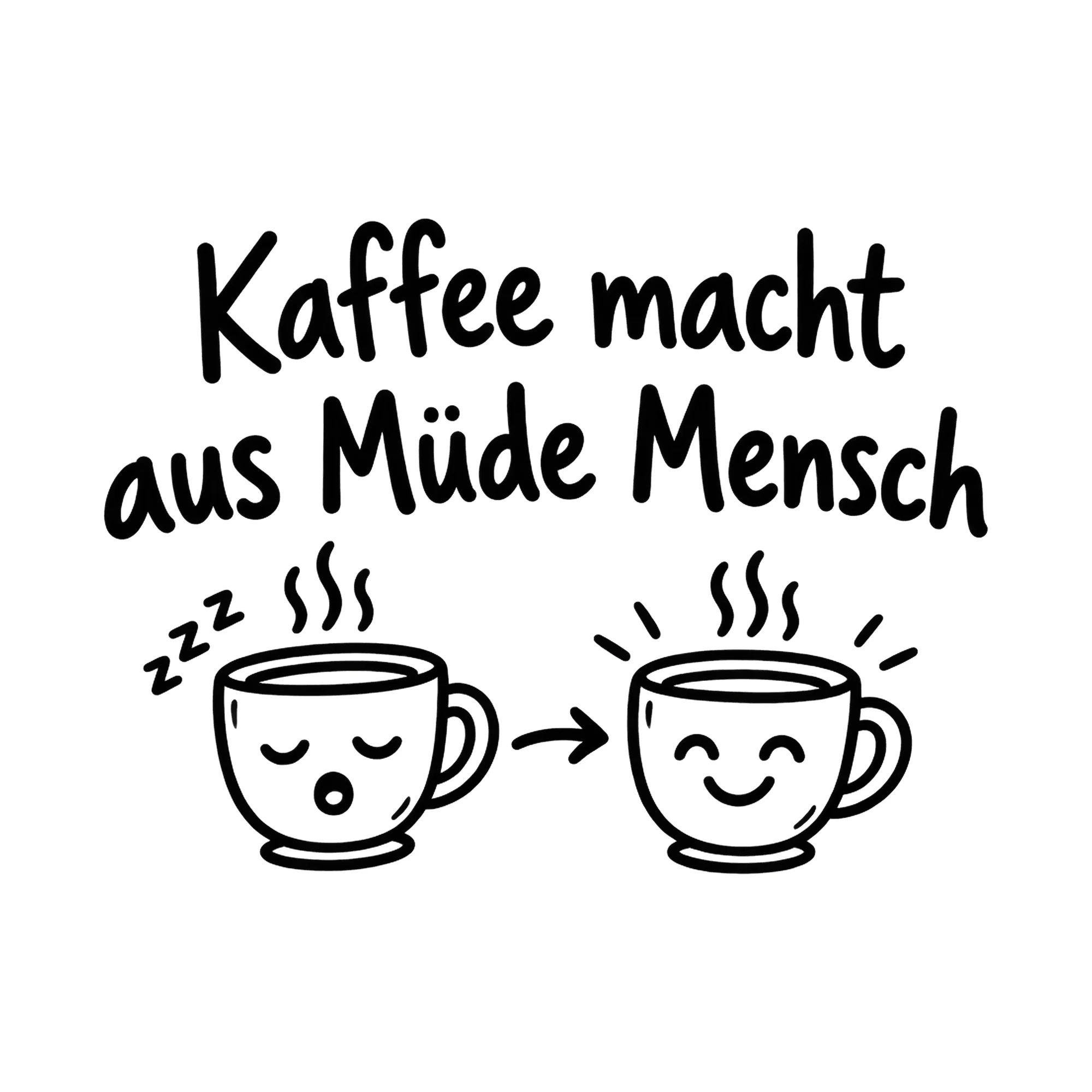Bügelbild Kaffee macht aus Müde Mensch als Grafik auf weißem Hintergrund (BB019494)