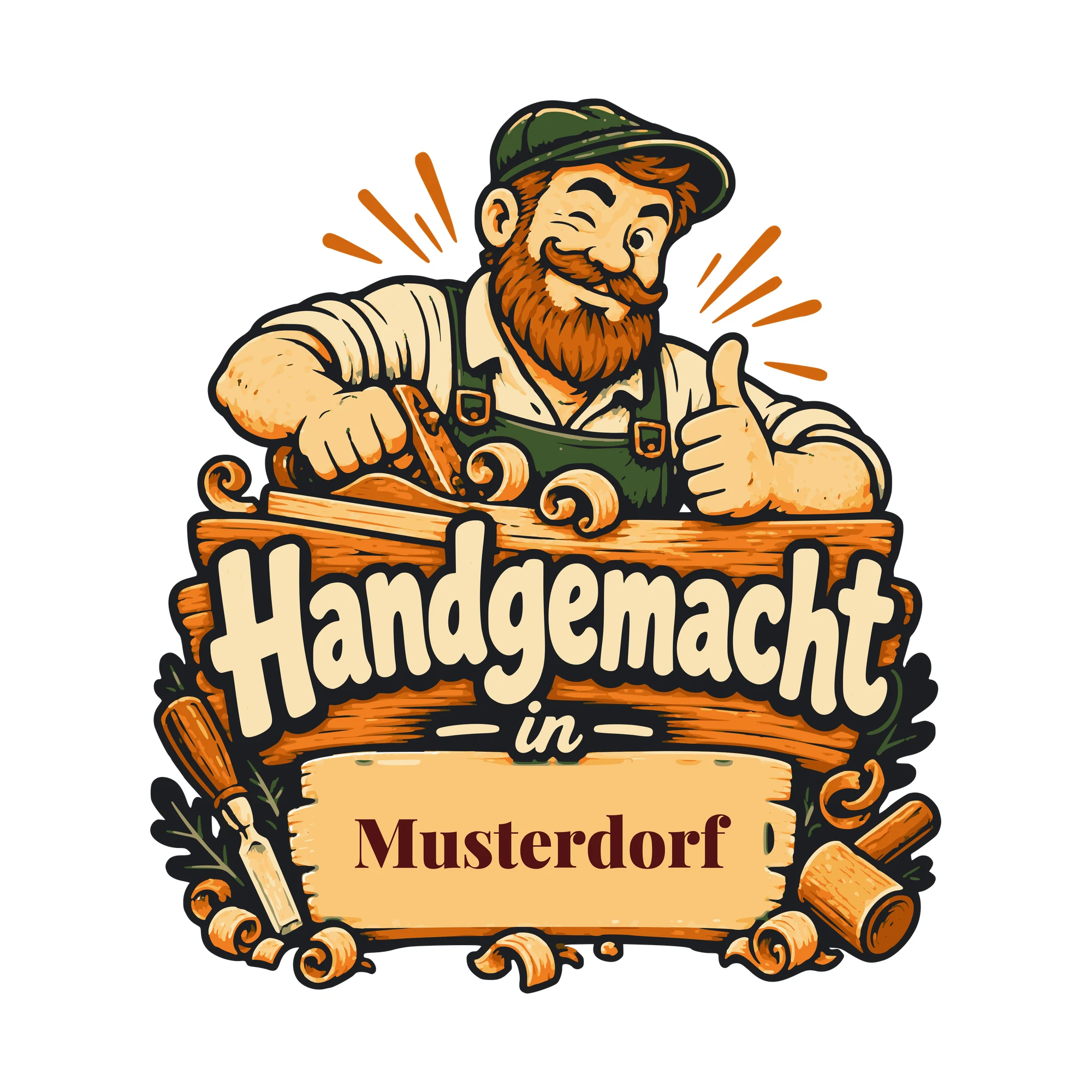 Bügelbild Handgemacht in mit Ort als Grafik auf weißem Hintergrund (BB011223)