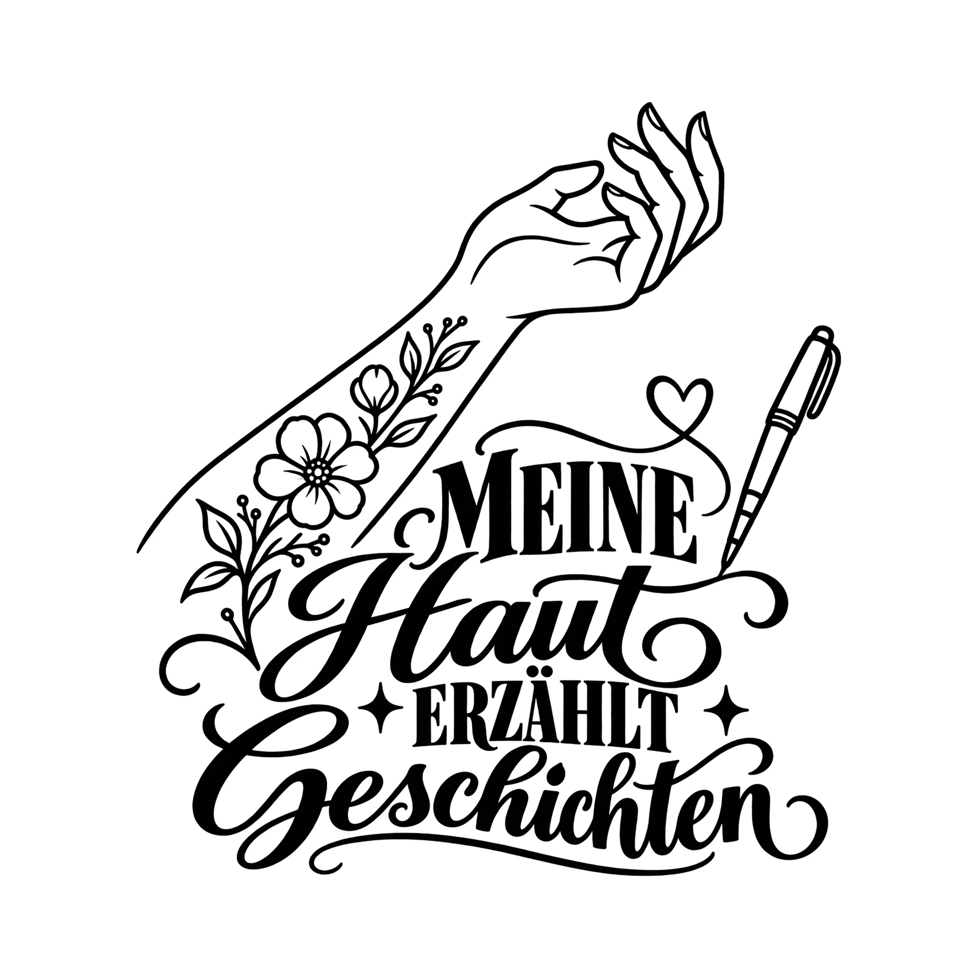 Bügelbild MEINE Haut ERZÄHLT Geschichten als Grafik auf weißem Hintergrund (BB011661)