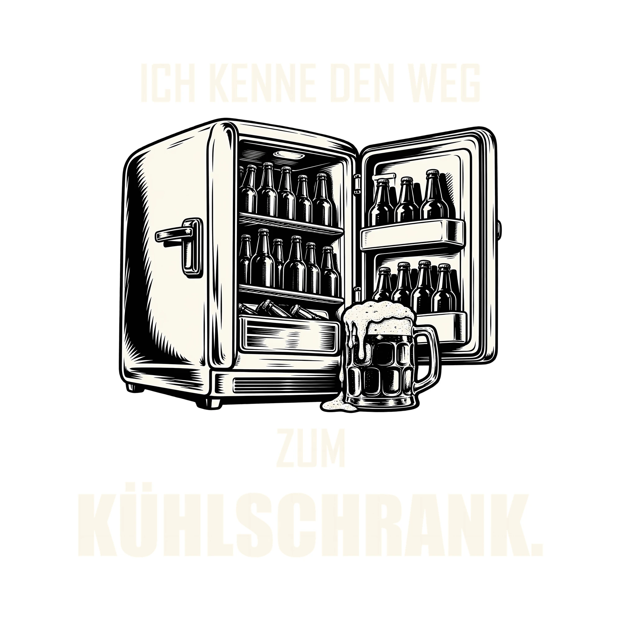 Bügelbild ICH KENNE DEN WEG ZUM KÜHLSCHRANK. als Grafik auf weißem Hintergrund (BB011824)