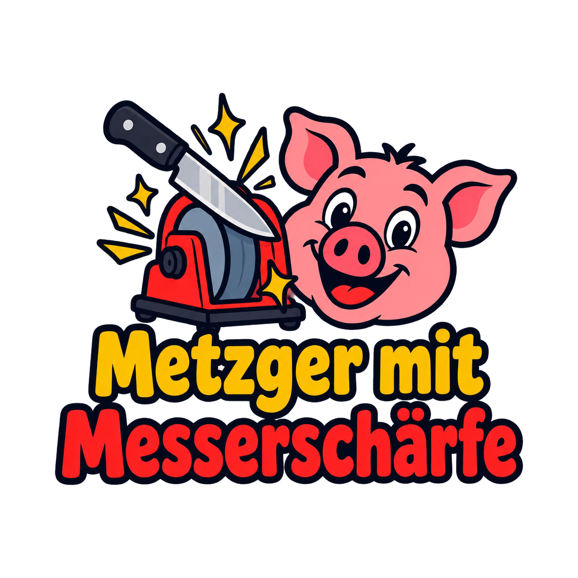 Bügelbild Metzger mit Messerschärfe, Beruf Shirt Spruch als Grafik auf weißem Hintergrund (BB020279)