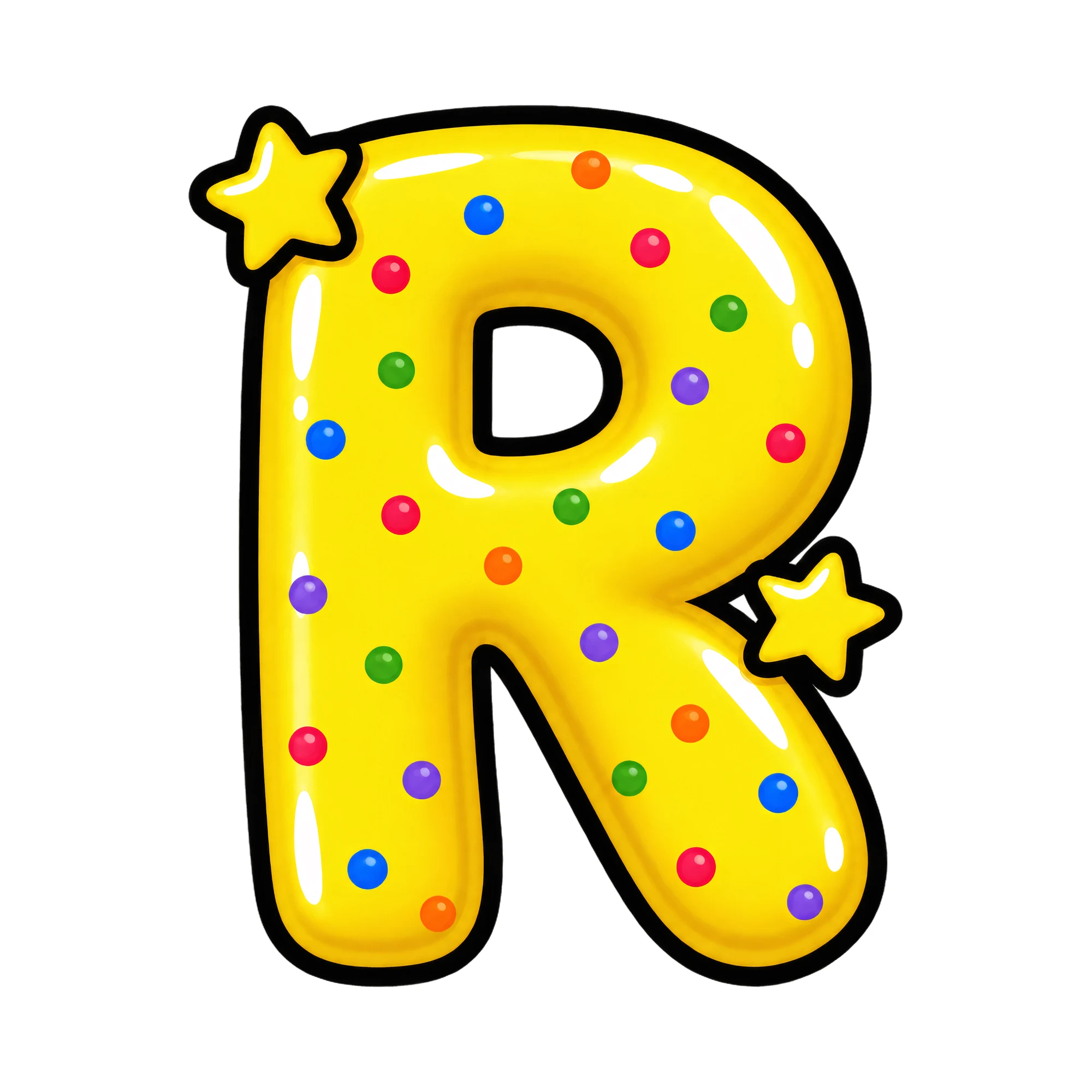 Bügelbild Buchstabe R im Comic-Ballon-Stil, Buchstaben Bügelbild als Grafik auf weißem Hintergrund (BB016328)