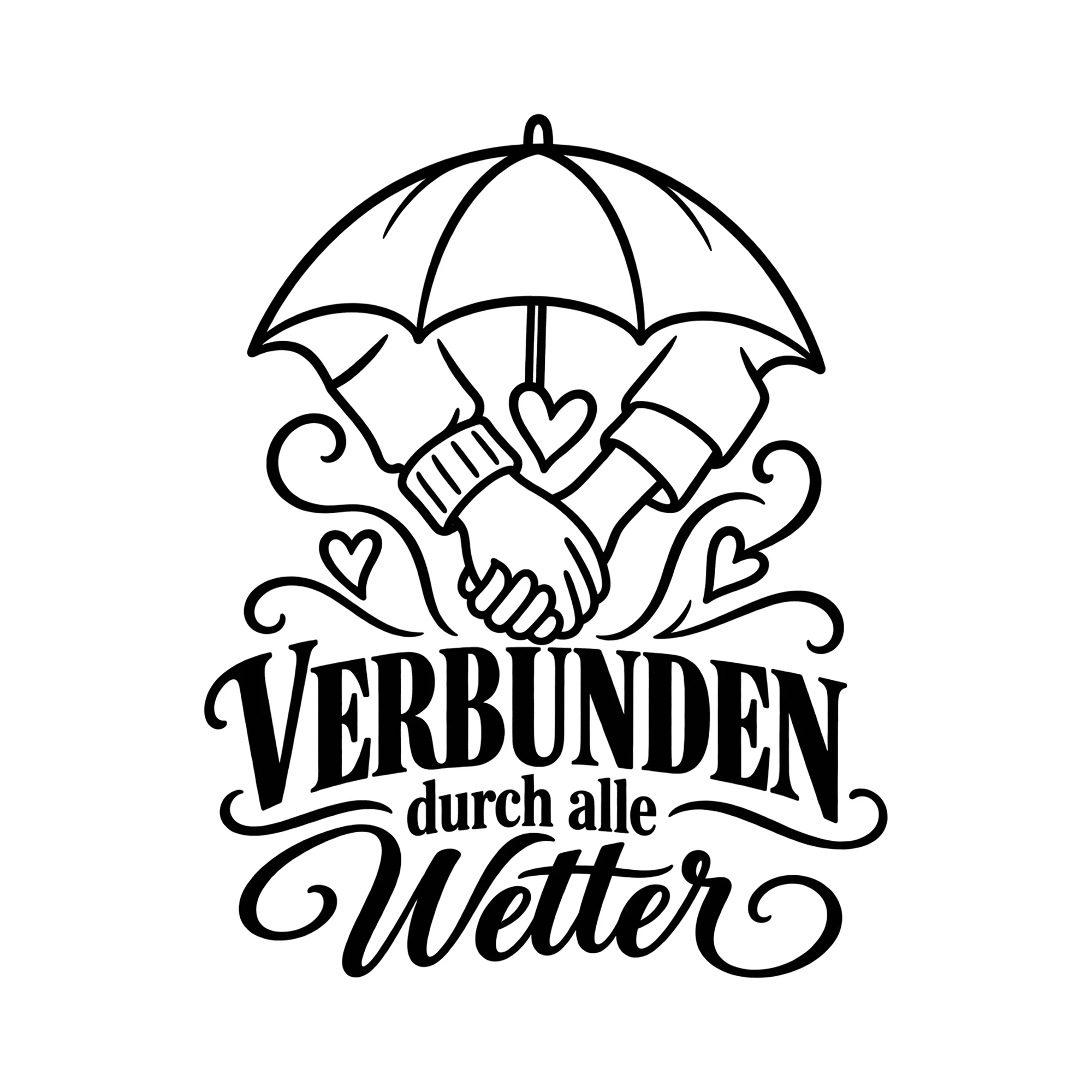 Bügelbild VERBUNDEN durch alle Wetter als Grafik auf weißem Hintergrund (BB013494)
