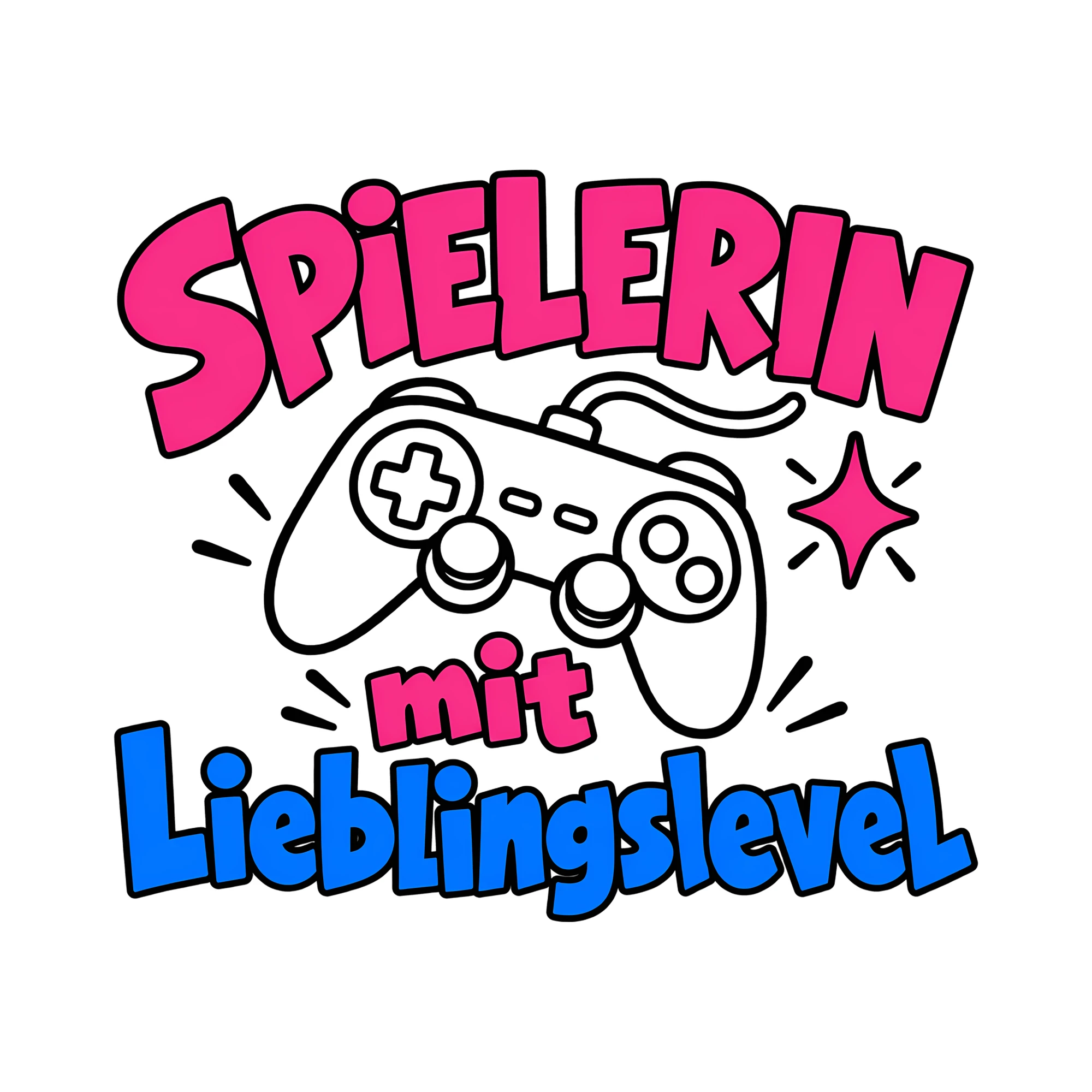 Bügelbild Spielerin mit Lieblingslevel als Grafik auf weißem Hintergrund (BB013071)