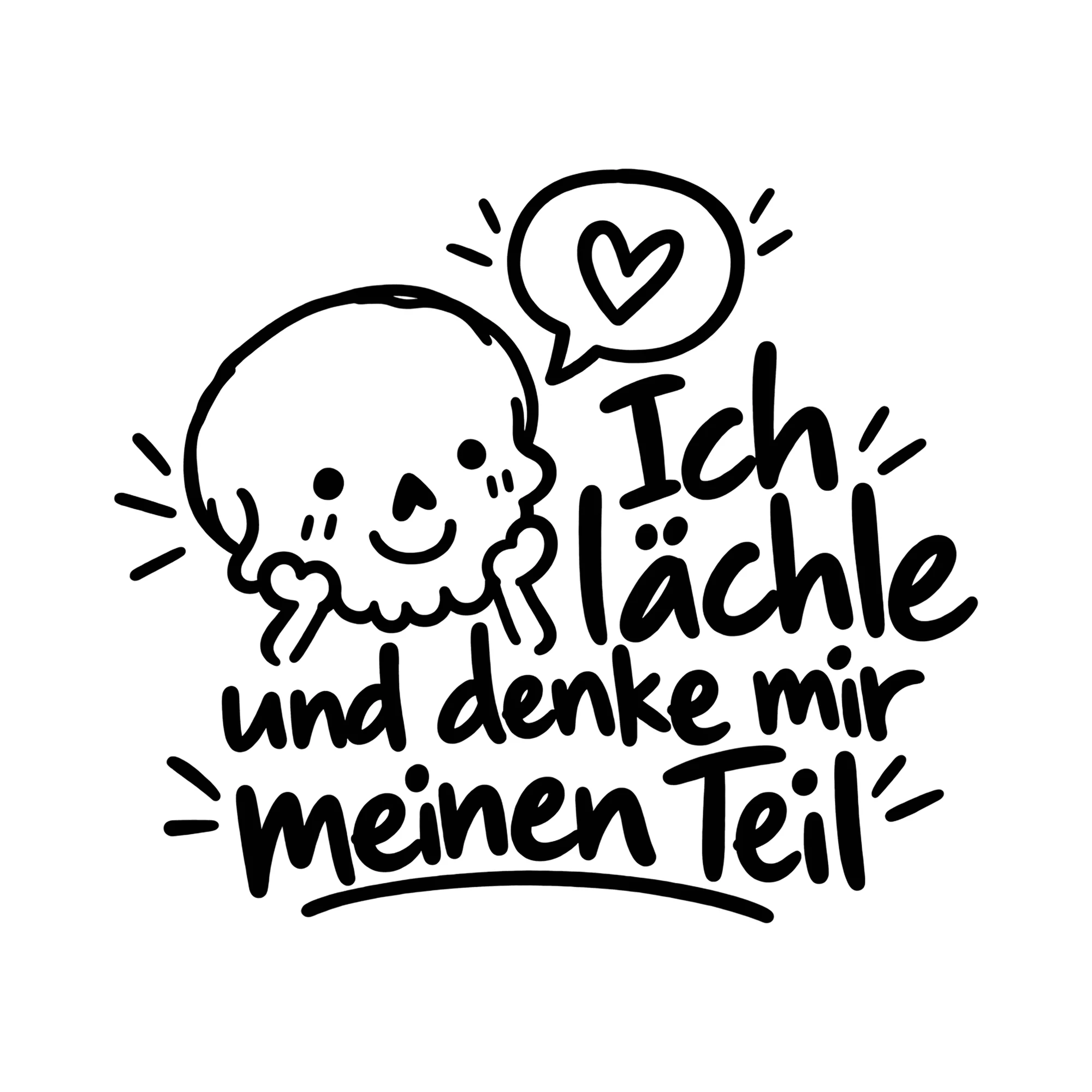 Bügelbild Ich lächle und denke mir meinen Teil als Grafik auf weißem Hintergrund (BB014331)