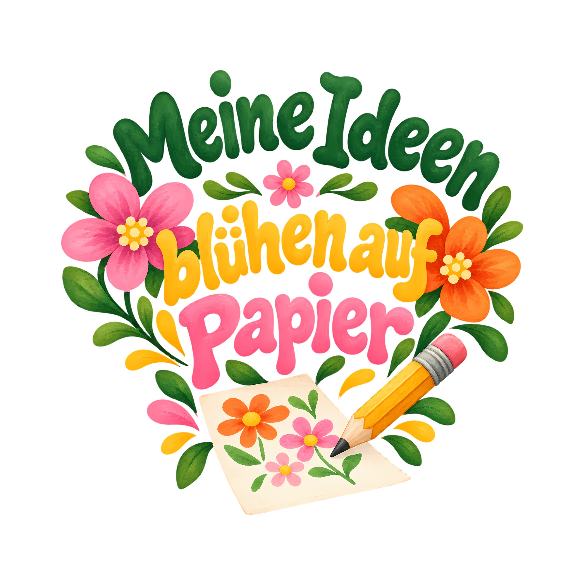 Bügelbild Meine Ideen blühen auf Papier als Grafik auf weißem Hintergrund (BB012300)