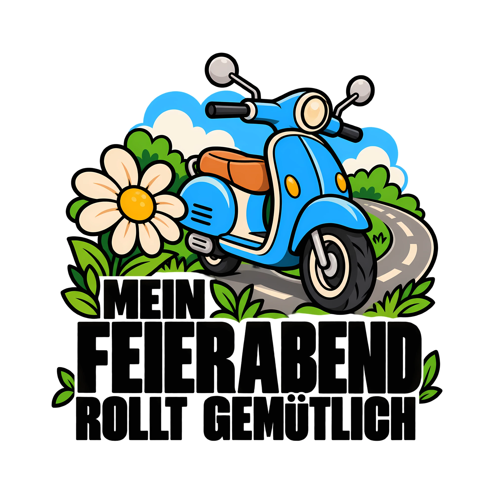 Bügelbild MEIN FEIERABEND ROLLT GEMÜTLICH als Grafik auf weißem Hintergrund (BB013803)
