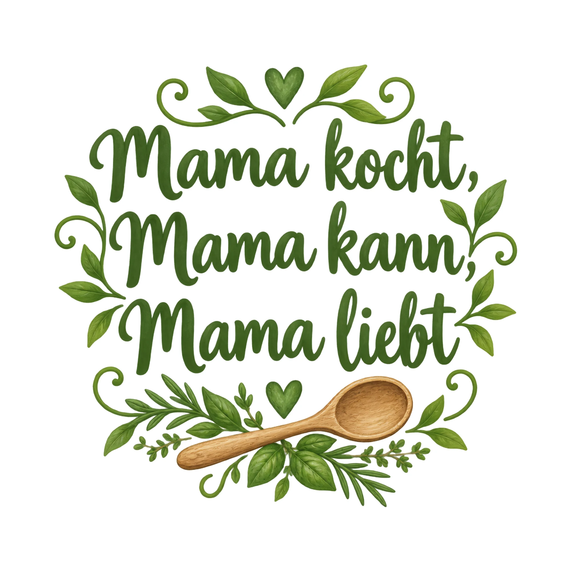 Bügelbild Mama kocht, Mama kann, Mama liebt als Grafik auf weißem Hintergrund (BB019192)