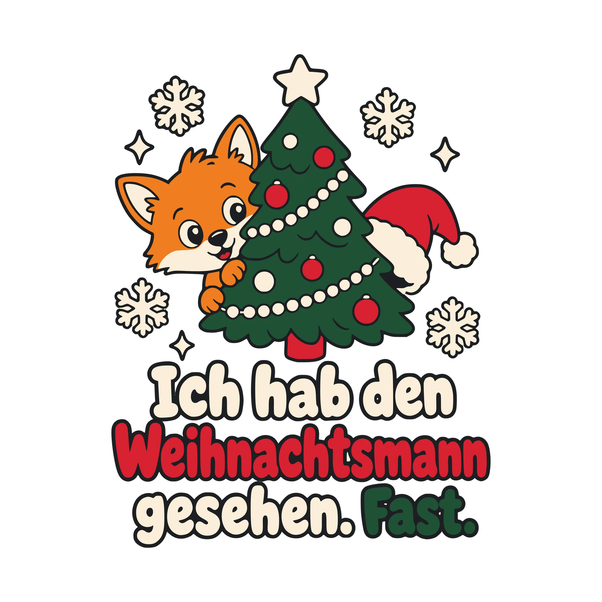 Bügelbild Ich hab den Weihnachtsmann gesehen. Fast. als Grafik auf weißem Hintergrund (BB010489)