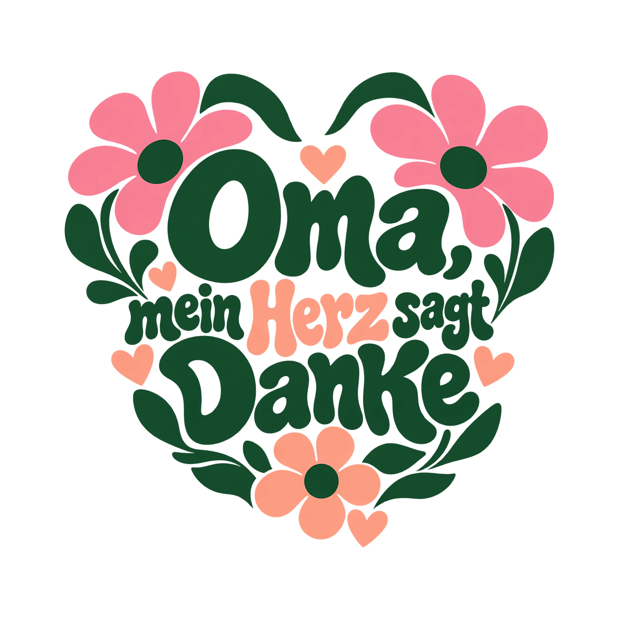 Bügelbild Oma, mein Herz sagt Danke als Grafik auf weißem Hintergrund (BB012518)