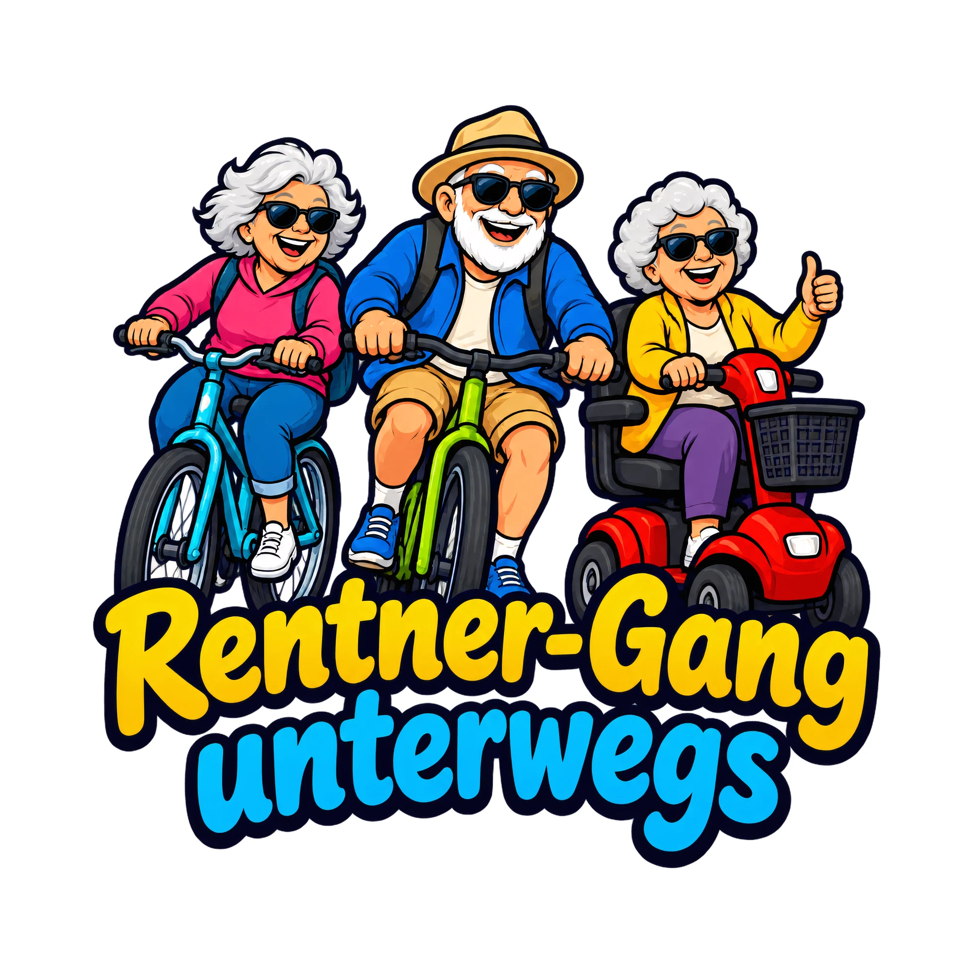 Bügelbild Rentner-Gang unterwegs als Grafik auf weißem Hintergrund (BB019283)