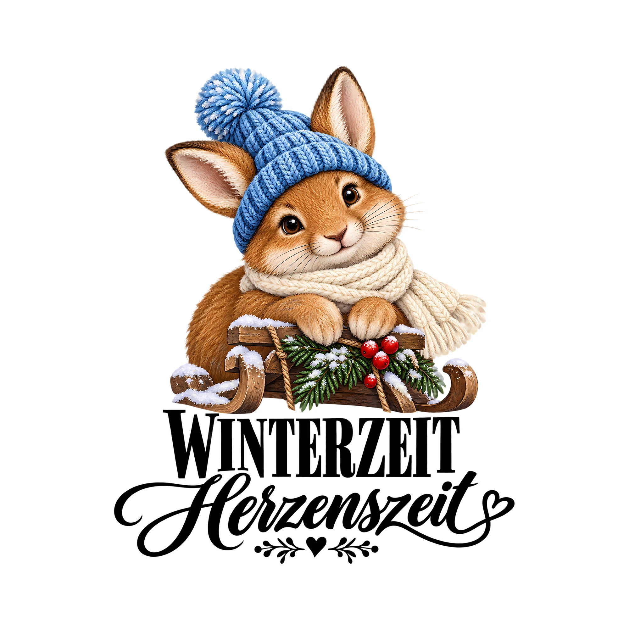 Bügelbild Winterzeit Herzenszeit als Grafik auf weißem Hintergrund (BB013907)