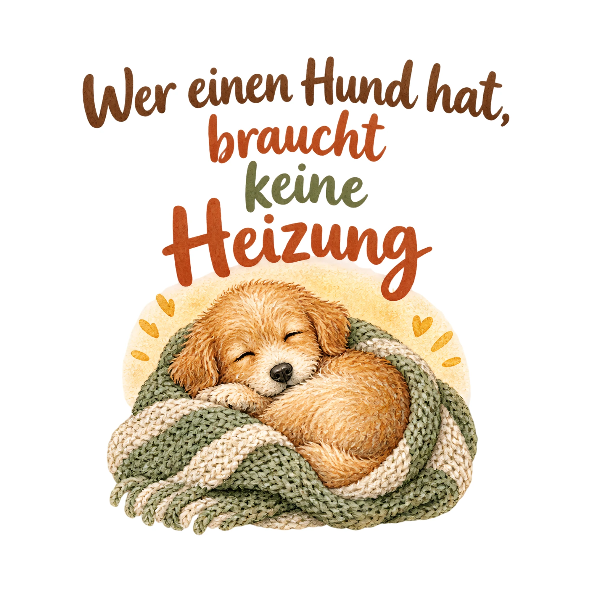 Bügelbild Wer einen Hund hat, braucht keine Heizung, Tiere Shirt Spruch als Grafik auf weißem Hintergrund (BB016558)
