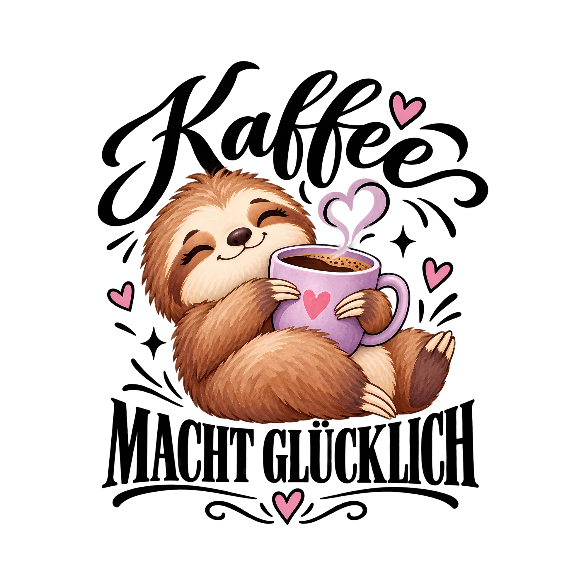 Bügelbild Kaffee macht glücklich als Grafik auf weißem Hintergrund (BB012098)