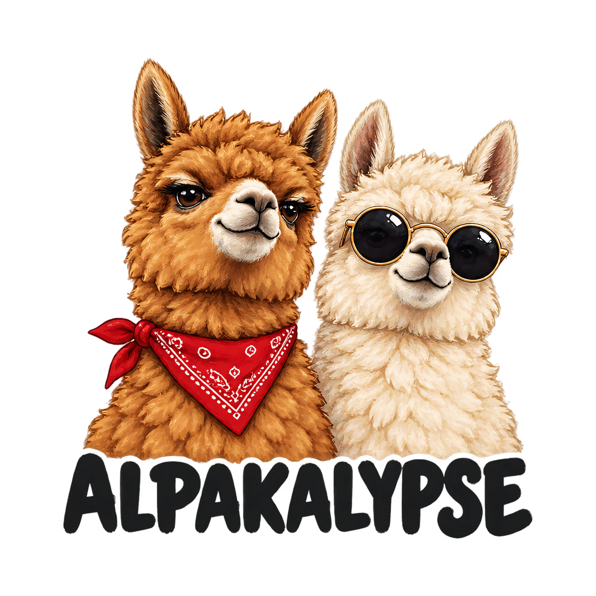 Bügelbild Alpakalypse, Lustiger Shirt Spruch als Grafik auf weißem Hintergrund (BB017452)