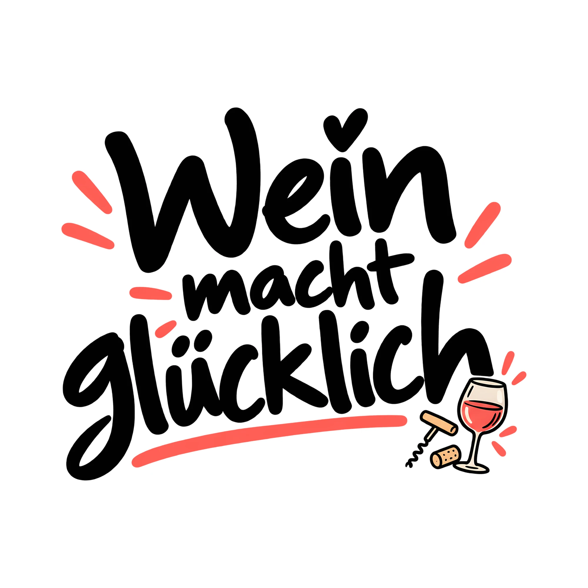 Bügelbild Wein macht glücklich als Grafik auf weißem Hintergrund (BB011888)