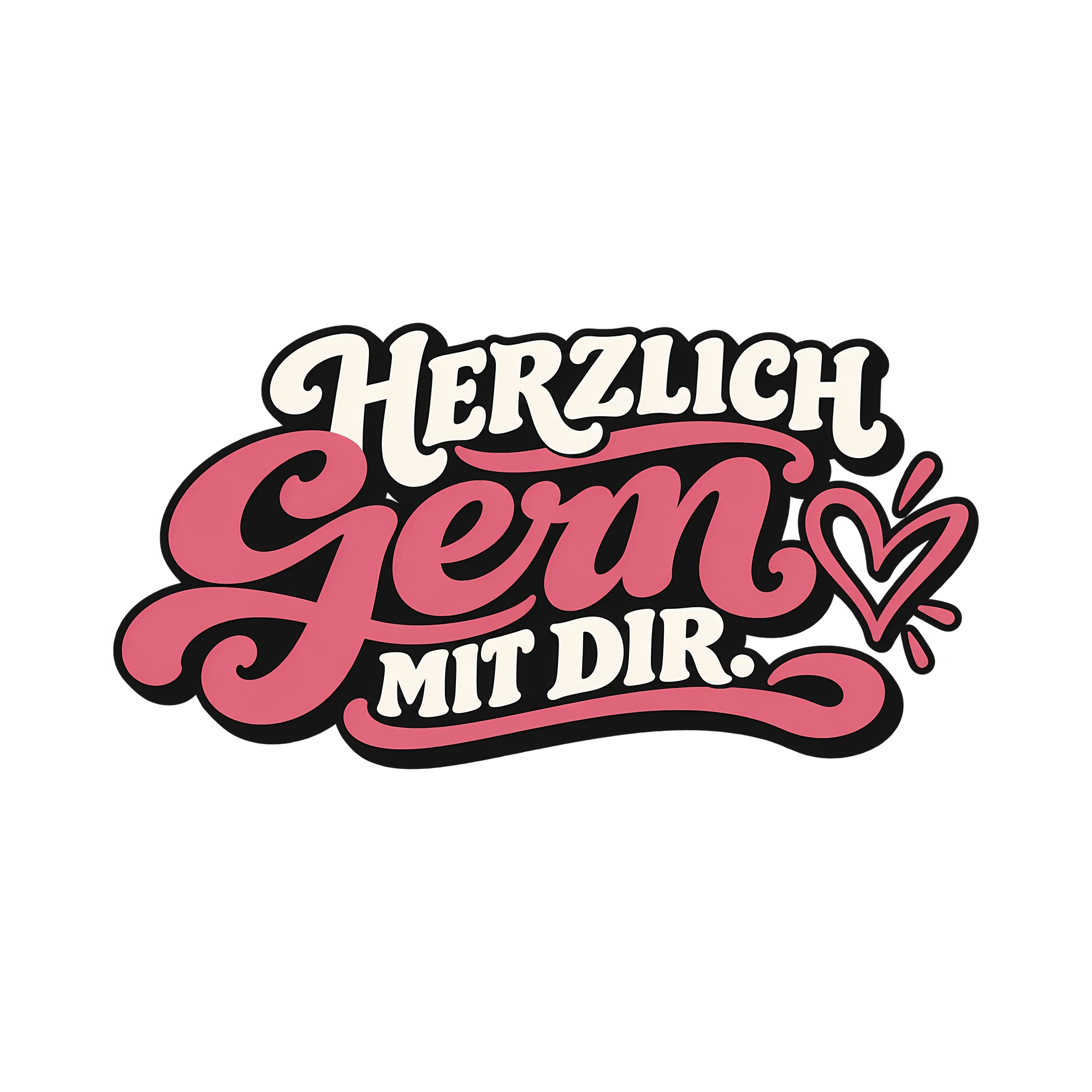 Bügelbild HERZLICH GERN MIT DIR. als Grafik auf weißem Hintergrund (BB013369)