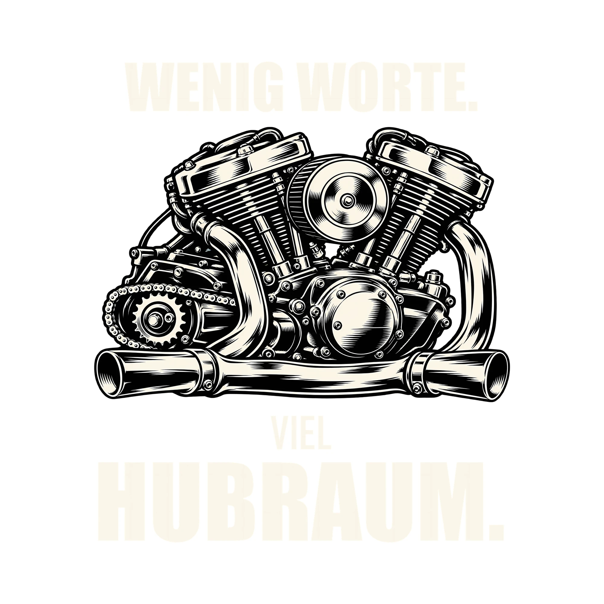 Bügelbild WENIG WORTE. VIEL HUBRAUM. als Grafik auf weißem Hintergrund (BB012704)