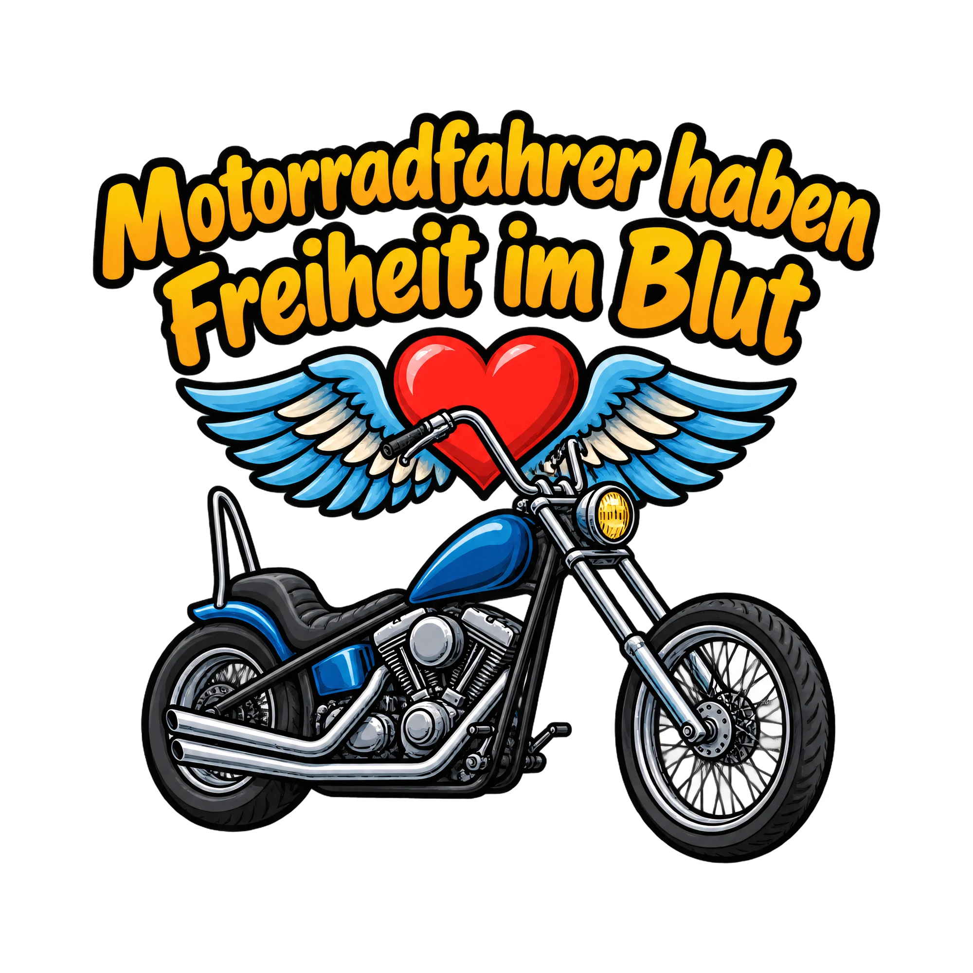 Bügelbild Motorradfahrer haben Freiheit im Blut als Grafik auf weißem Hintergrund (BB018508)