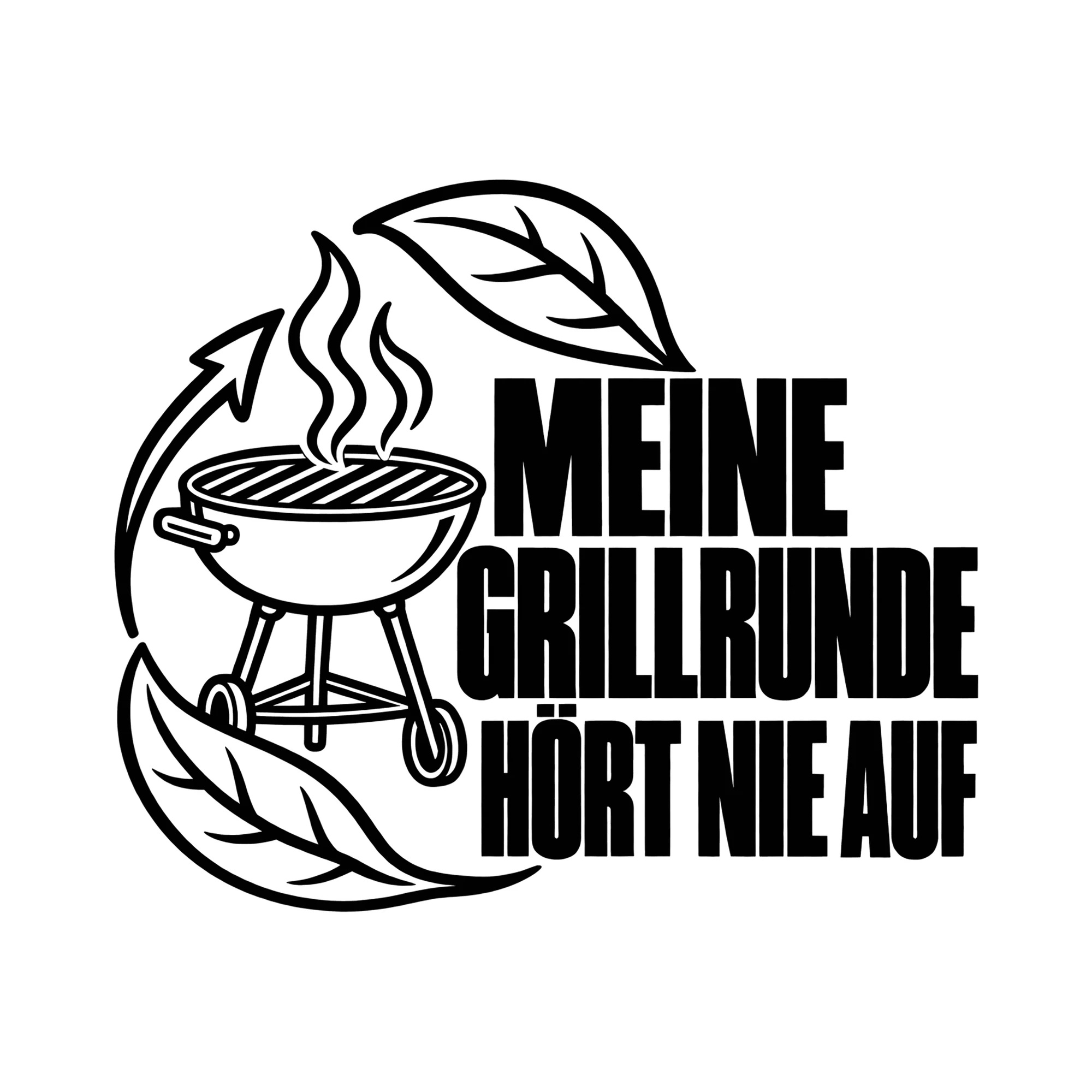 Bügelbild MEINE GRILLRUNDE HÖRT NIE AUF als Grafik auf weißem Hintergrund (BB012158)