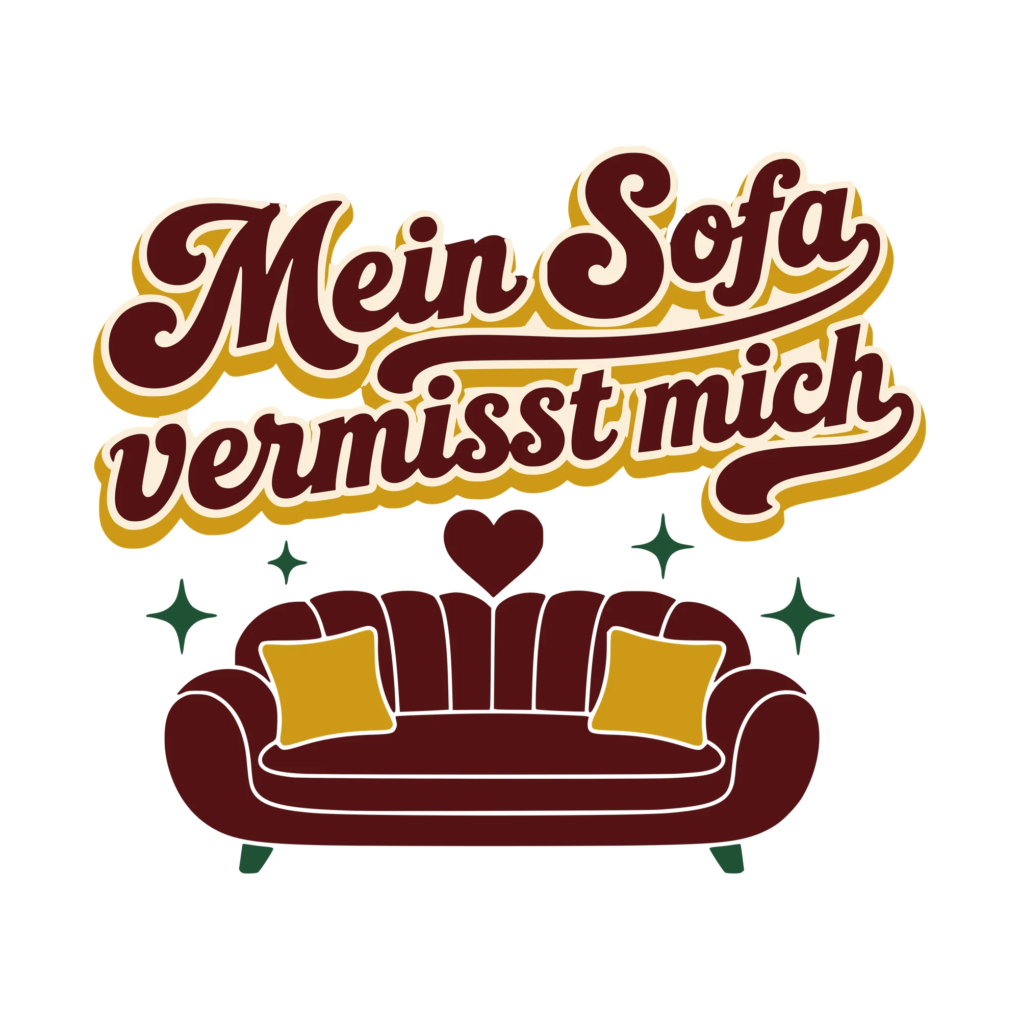 Bügelbild Mein Sofa vermisst mich als Grafik auf weißem Hintergrund (BB010440)