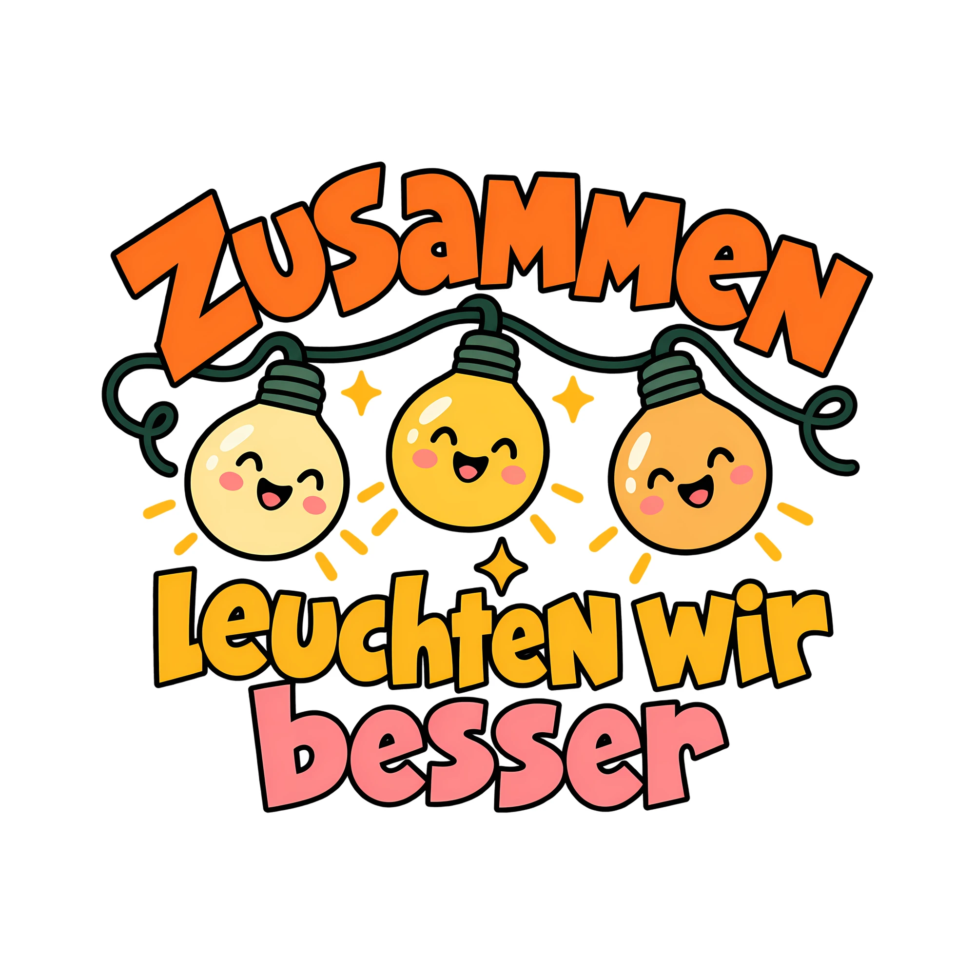 Bügelbild Zusammen leuchten wir besser als Grafik auf weißem Hintergrund (BB011690)