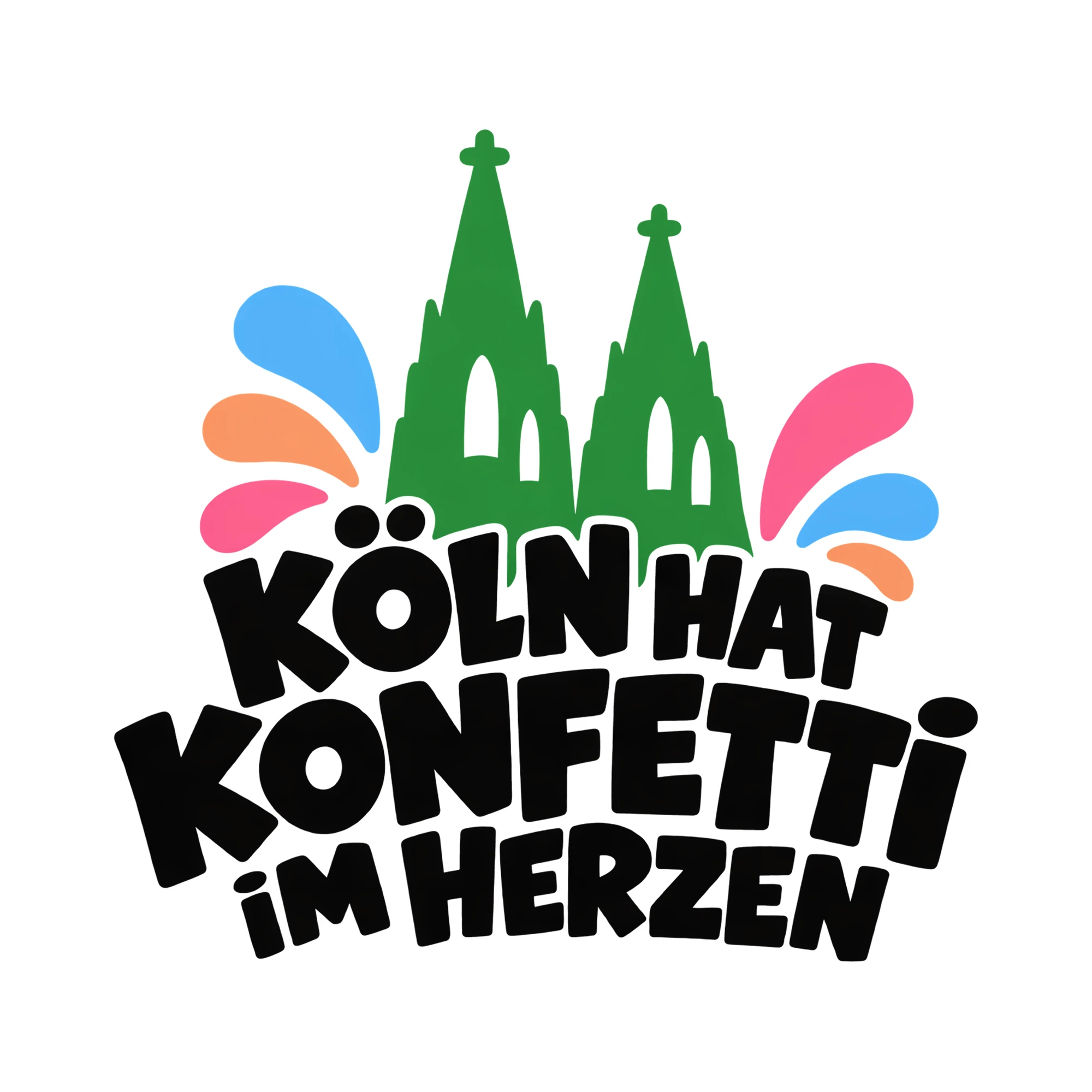 Bügelbild KÖLN HAT KONFETTI IM HERZEN als Grafik auf weißem Hintergrund (BB013483)