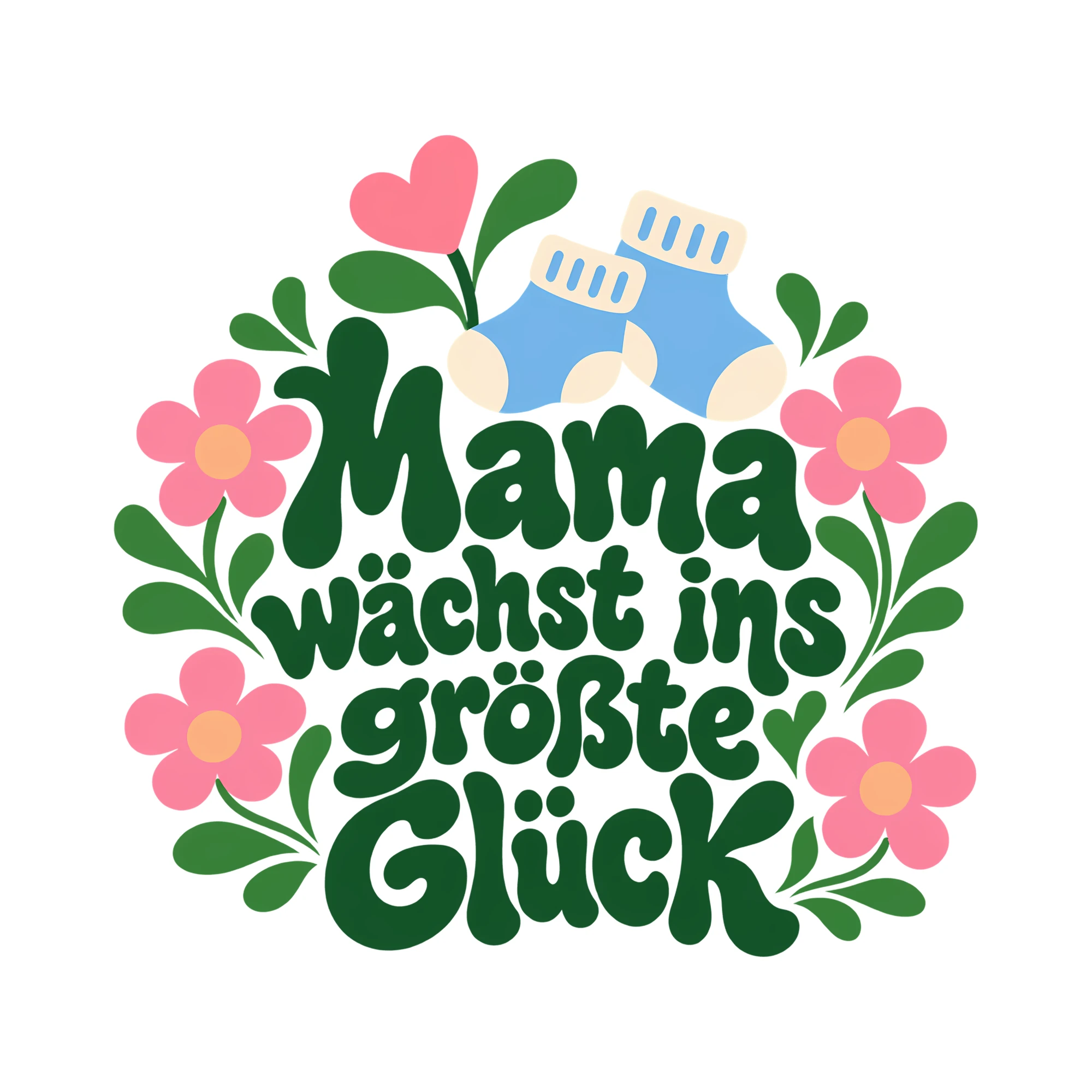 Bügelbild Mama wächst ins größte Glück als Grafik auf weißem Hintergrund (BB012400)
