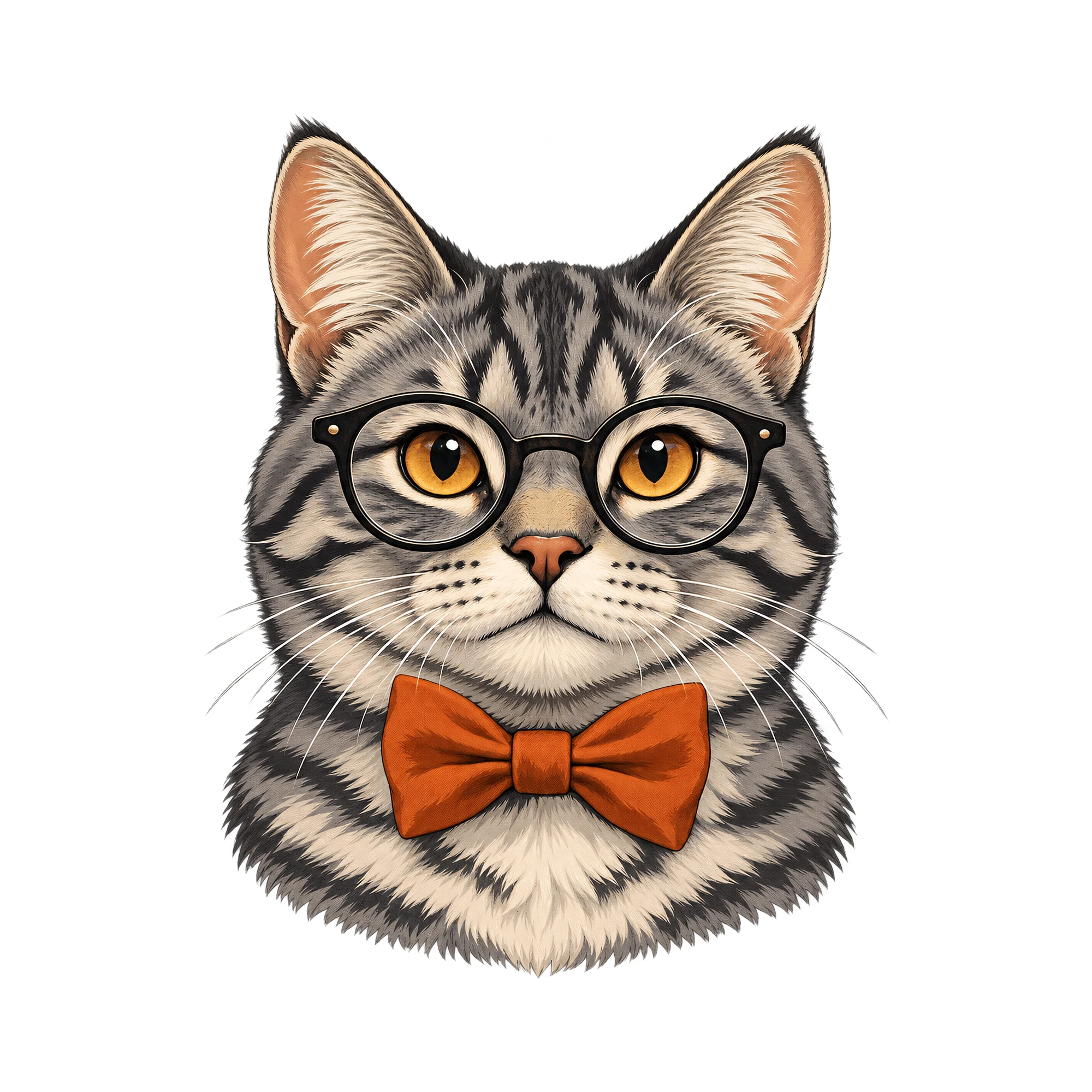 Bügelbild Hipster Kater Mit Fliege | Tiere Shirt Motiv als Grafik auf weißem Hintergrund (BB016164)