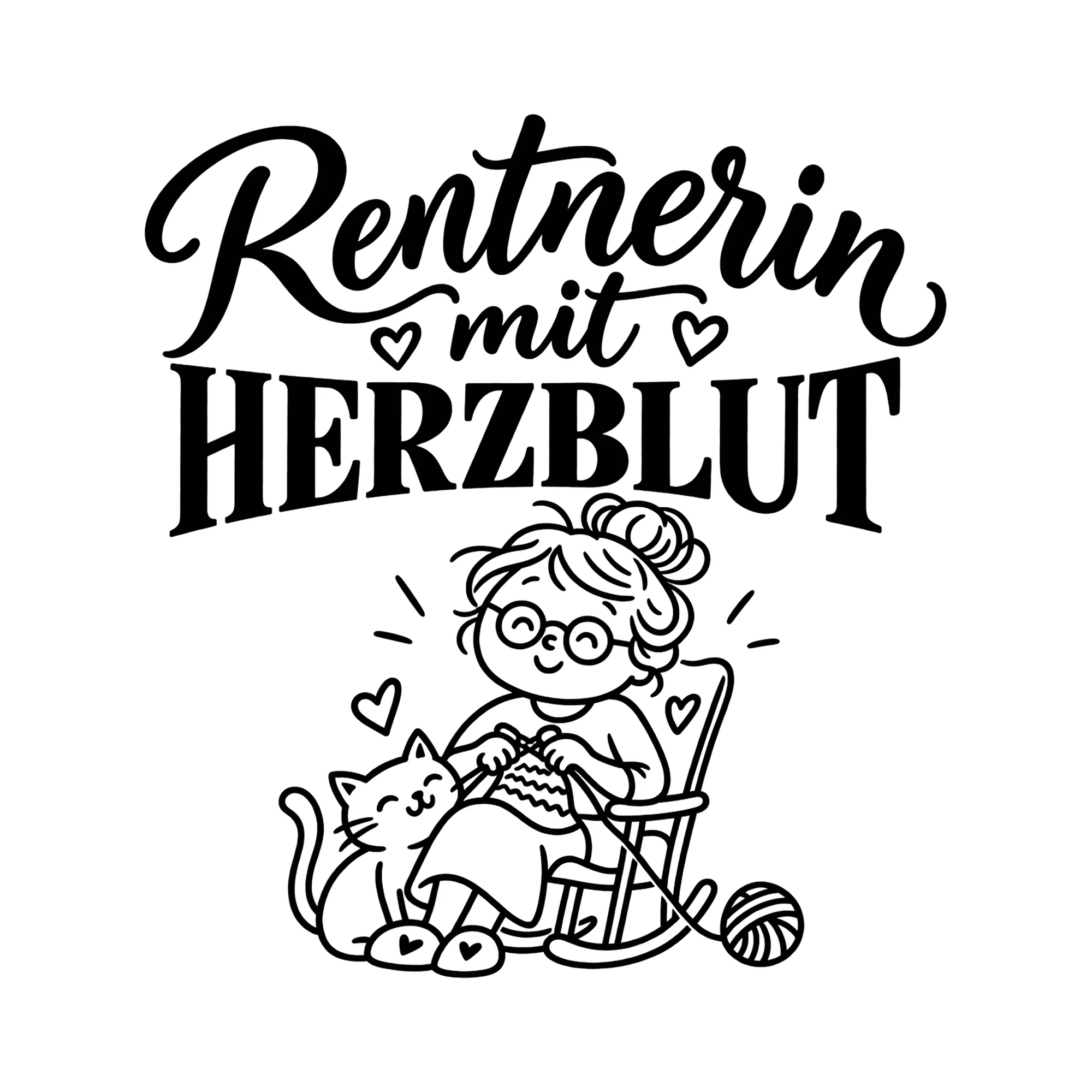 Bügelbild Rentnerin mit Herzblut als Grafik auf weißem Hintergrund (BB011561)