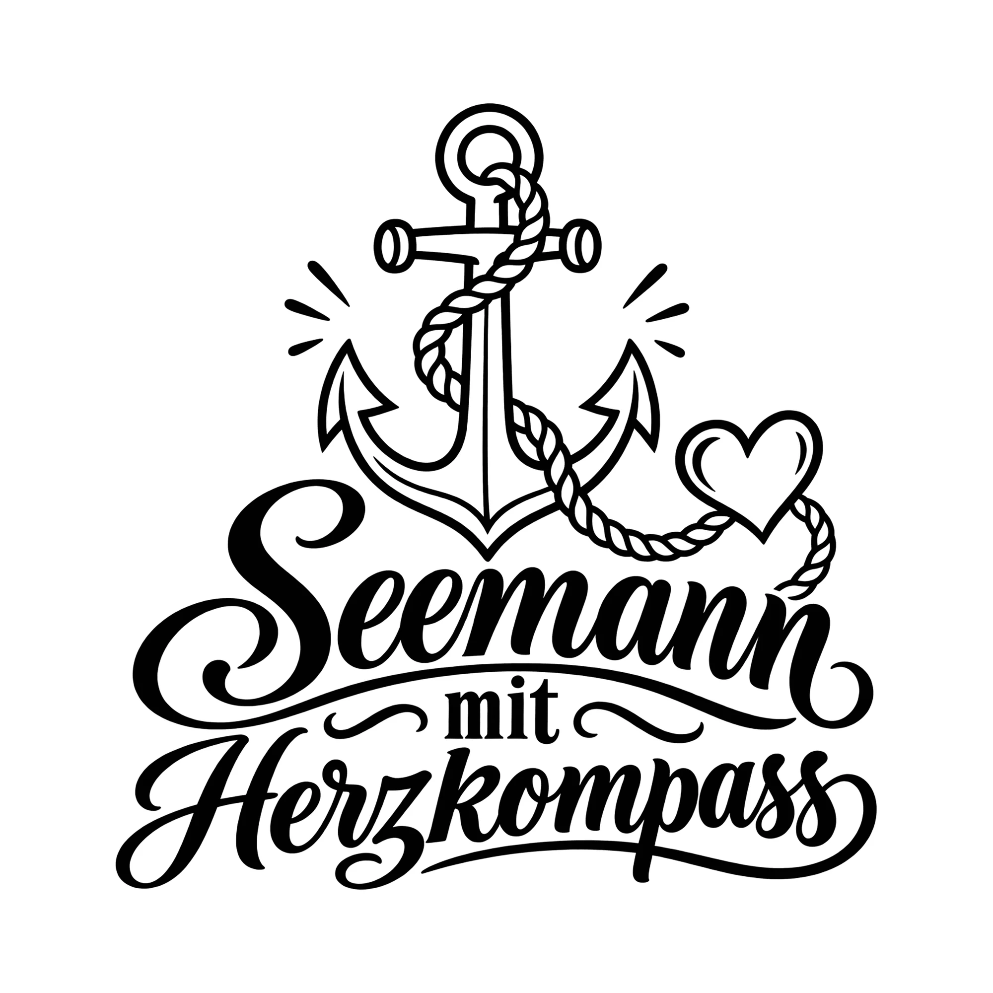 Bügelbild Seemann mit Herzkompass als Grafik auf weißem Hintergrund (BB013306)