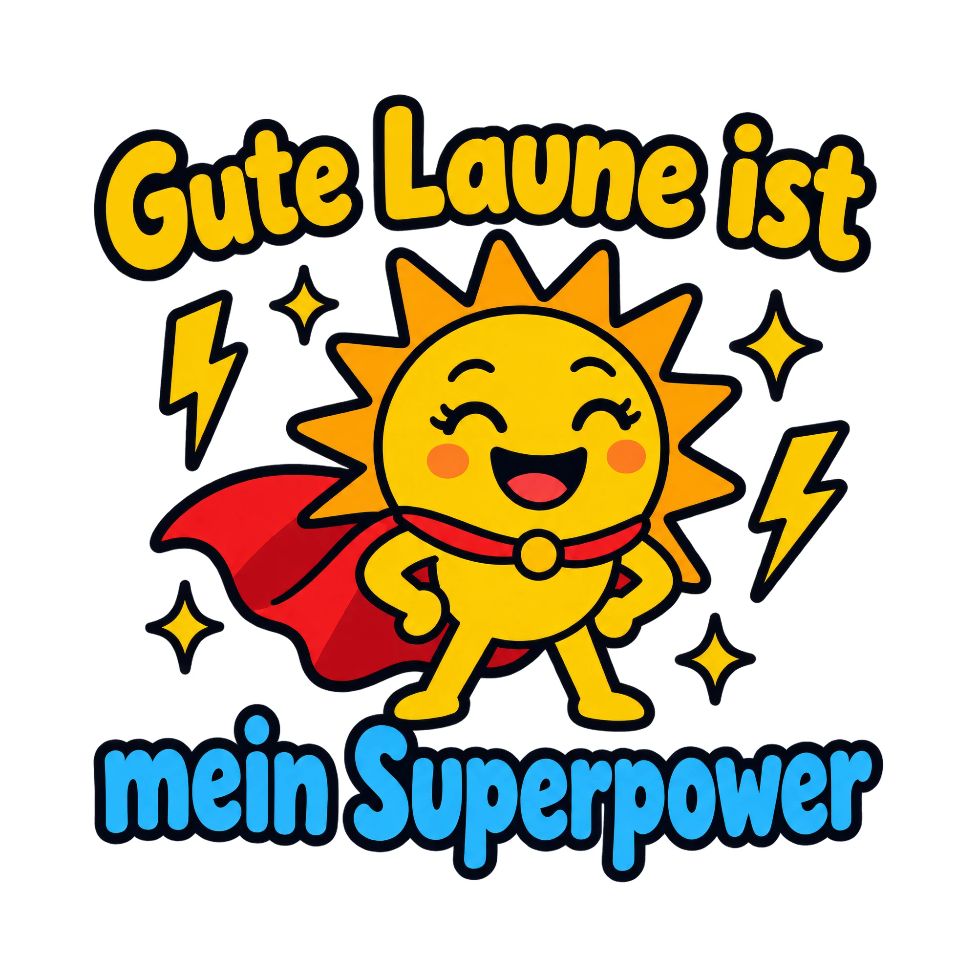 Bügelbild Gute Laune ist mein Superpower als Grafik auf weißem Hintergrund (BB019724)