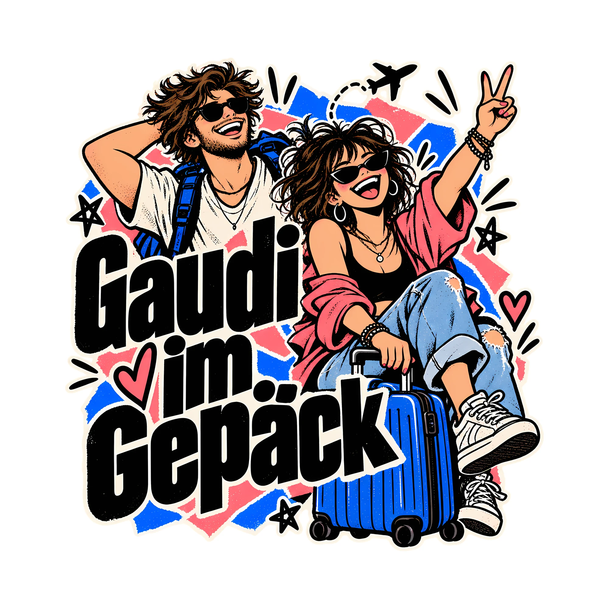 Bügelbild Gaudi im Gepäck, Urlaub Shirt Spruch als Grafik auf weißem Hintergrund (BB014641)