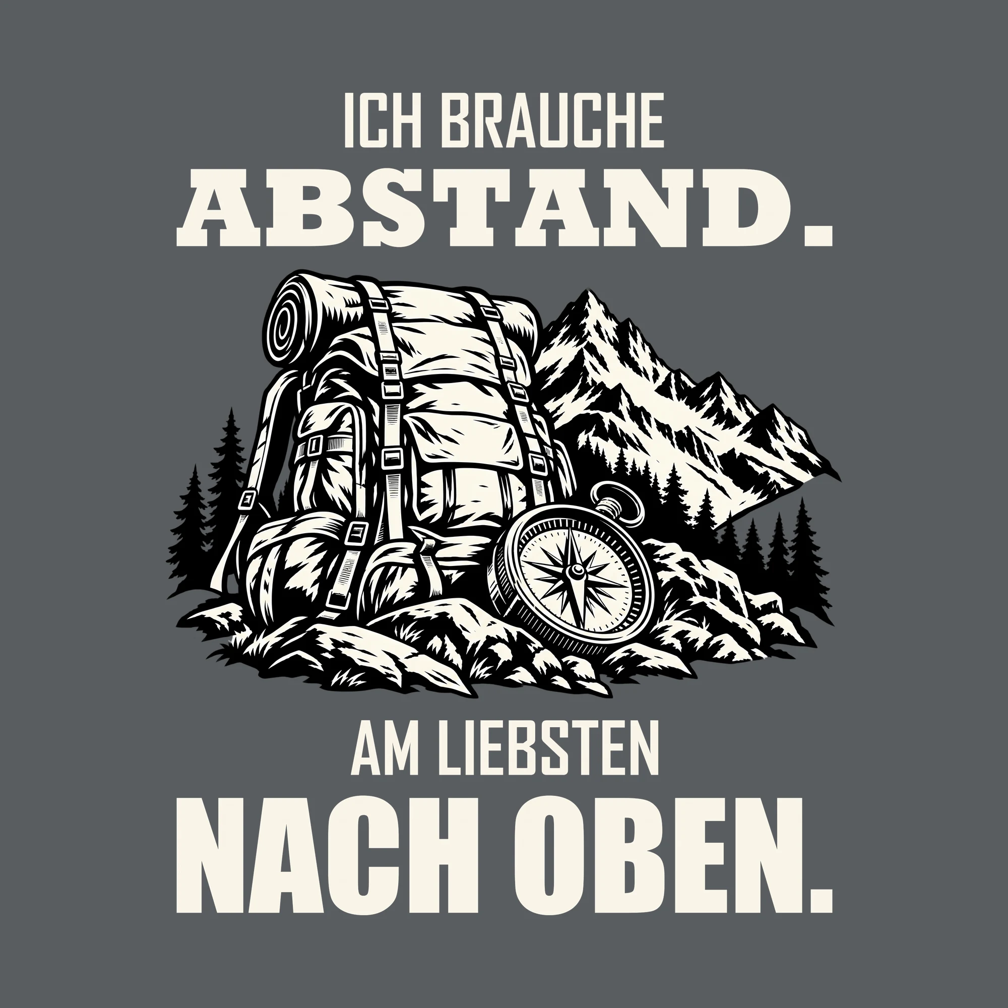 Bügelbild ICH BRAUCHE ABSTAND. AM LIEBSTEN NACH OBEN. als Grafik auf dunklem Hintergrund (BB013189)