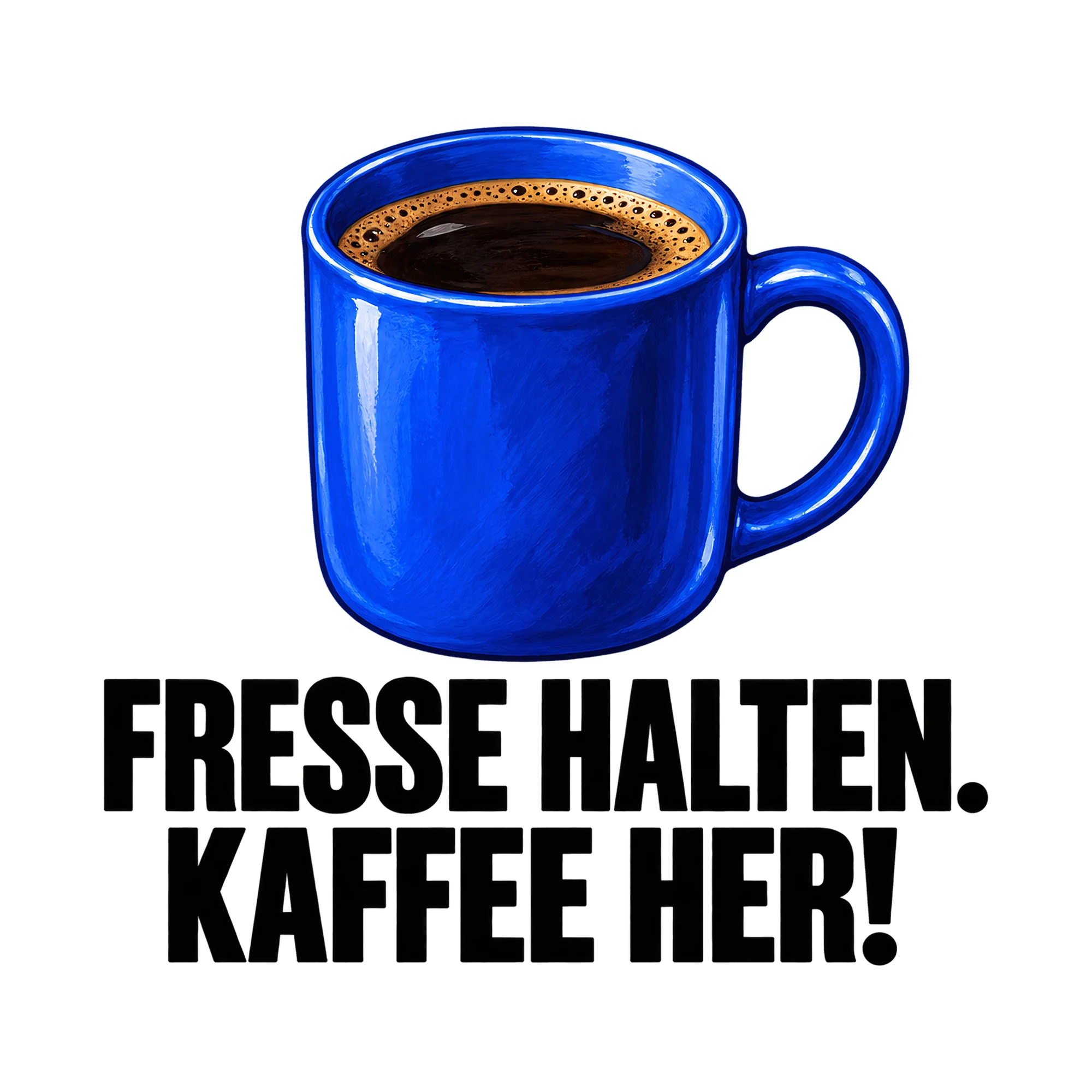 Bügelbild „Fr**se HALTEN. KAFFEE HER!“, Küchen Spruch Bügelbild als Grafik auf weißem Hintergrund (BB015074)