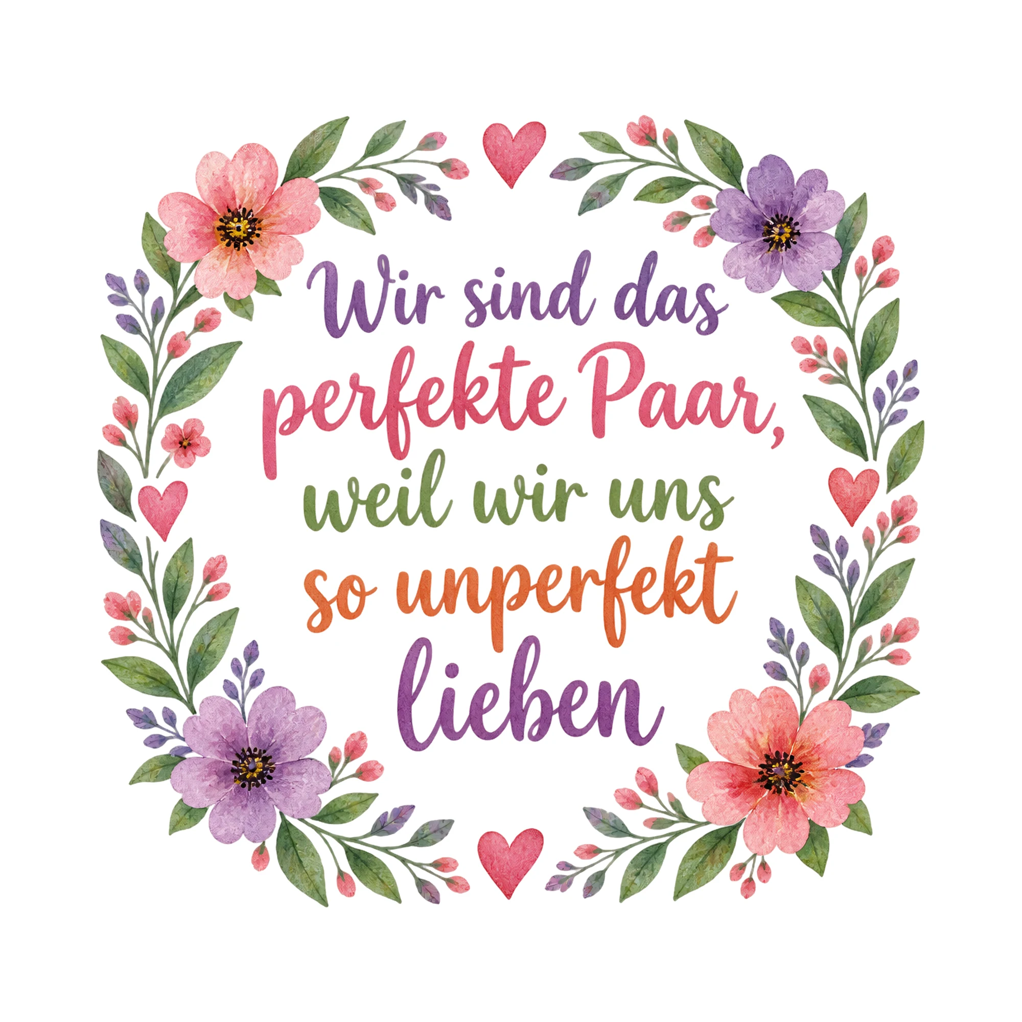 Bügelbild Wir sind das perfekte Paar, weil wir uns so unperfekt lieben als Grafik auf weißem Hintergrund (BB018410)