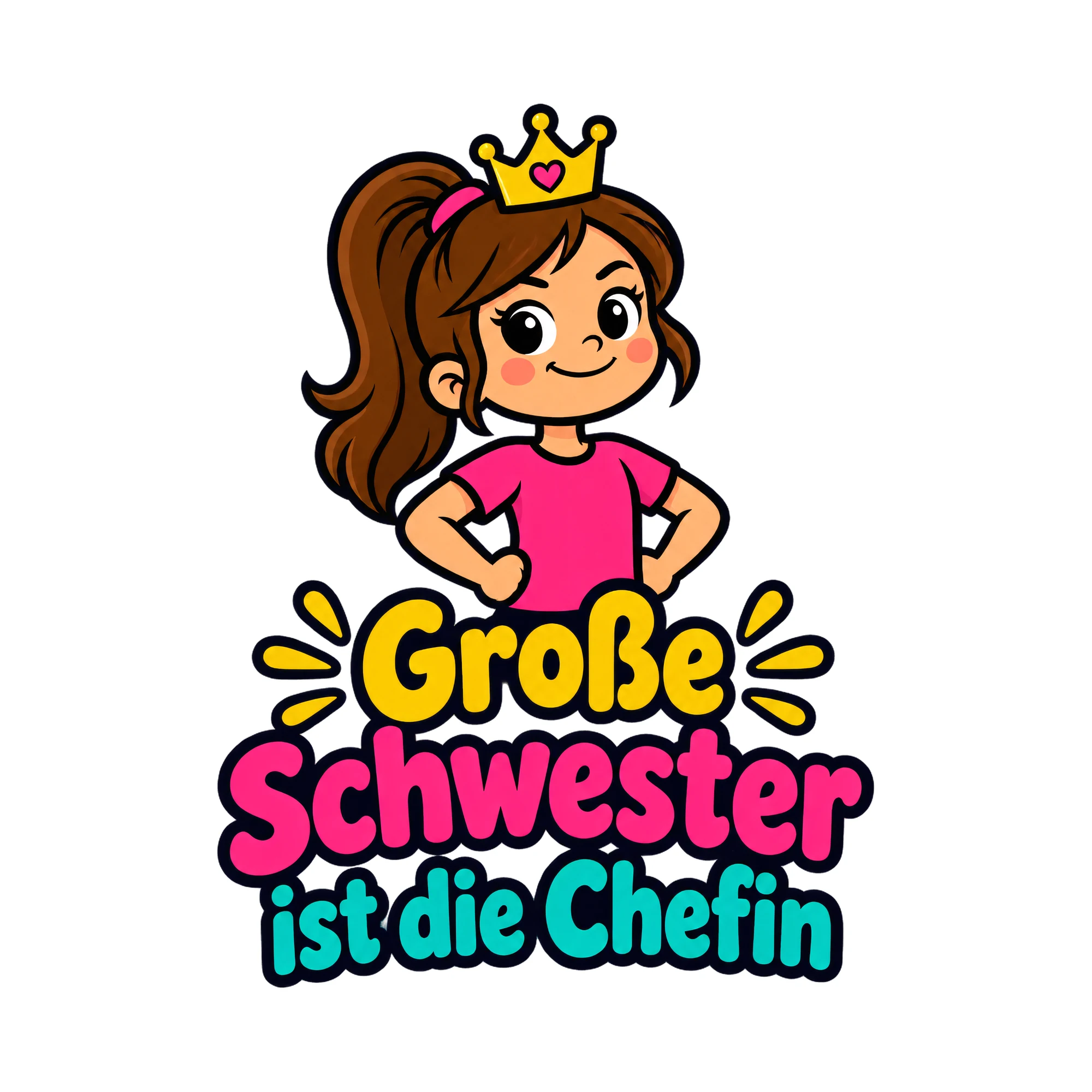 Bügelbild Große Schwester ist die Chefin als Grafik auf weißem Hintergrund (BB018716)