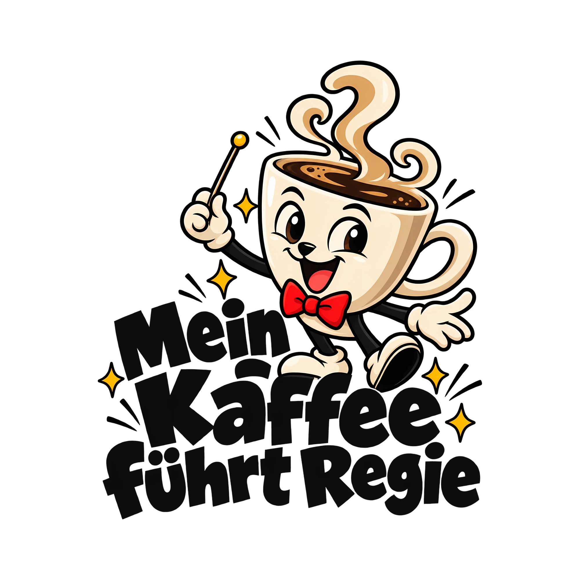 Bügelbild Mein Kaffee führt Regie als Grafik auf weißem Hintergrund (BB011773)
