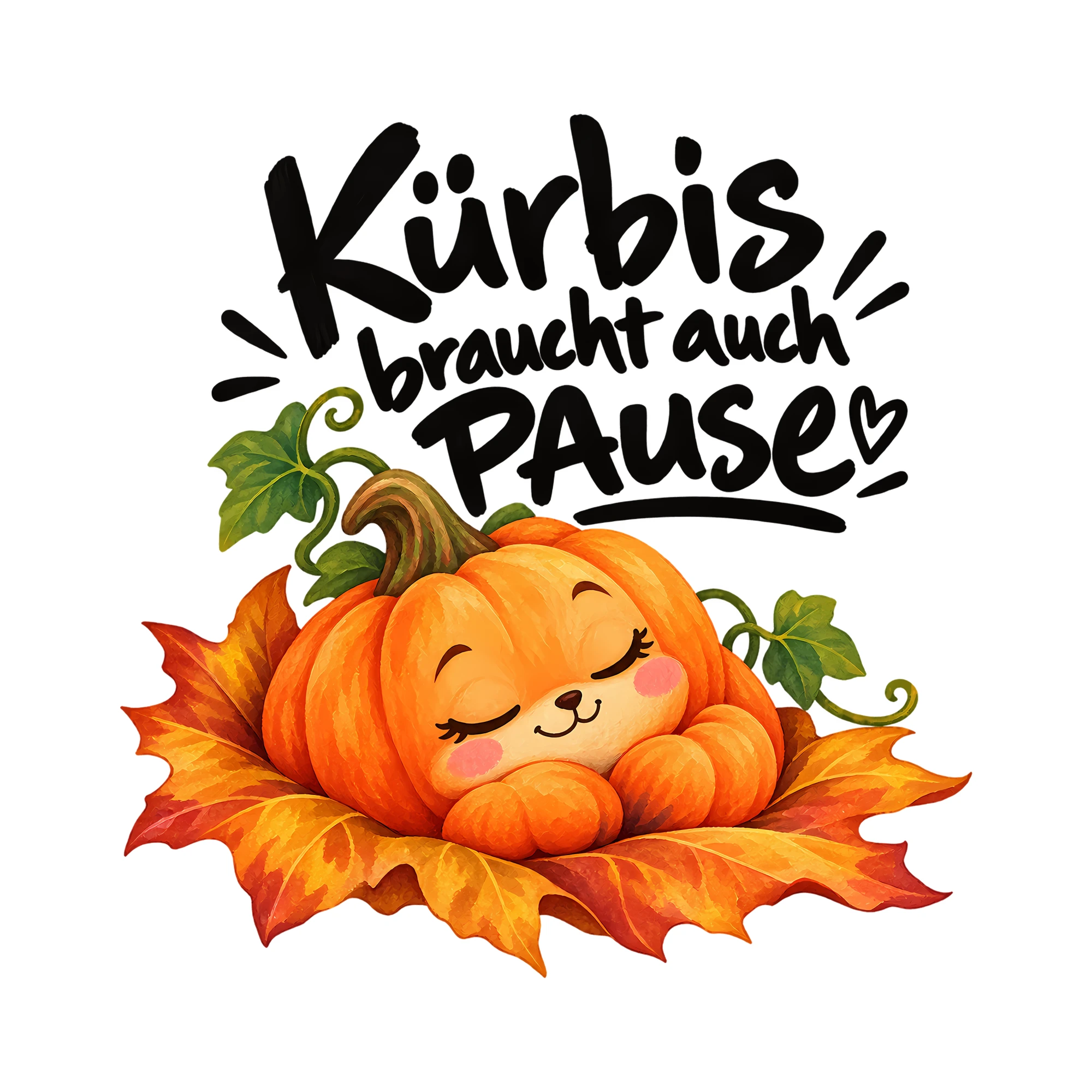 Bügelbild Kürbis braucht auch Pause als Grafik auf weißem Hintergrund (BB012631)