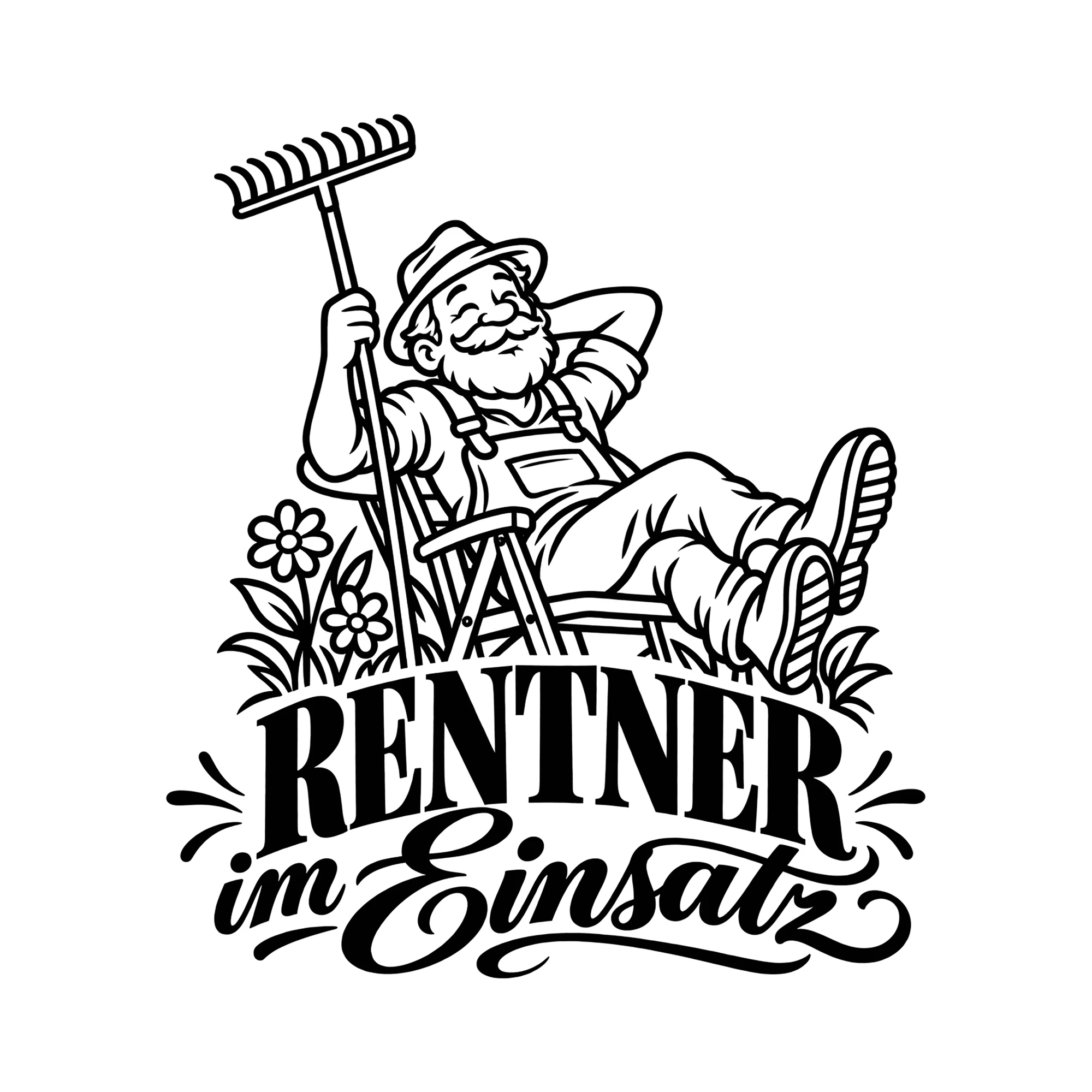 Bügelbild Rentner im Einsatz als Grafik auf weißem Hintergrund (BB011572)