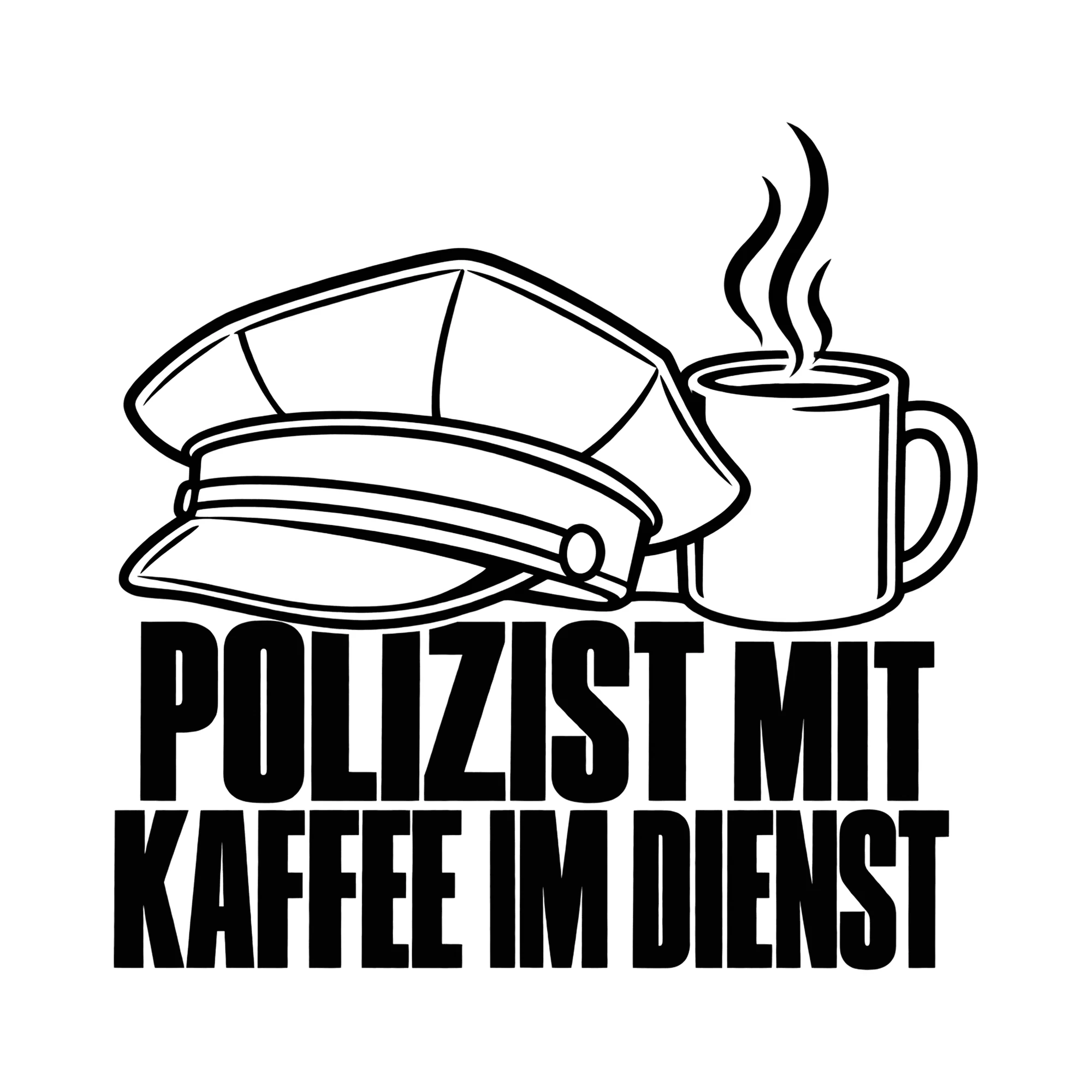 Bügelbild POLIZIST MIT KAFFEE IM DIENST als Grafik auf weißem Hintergrund (BB012221)
